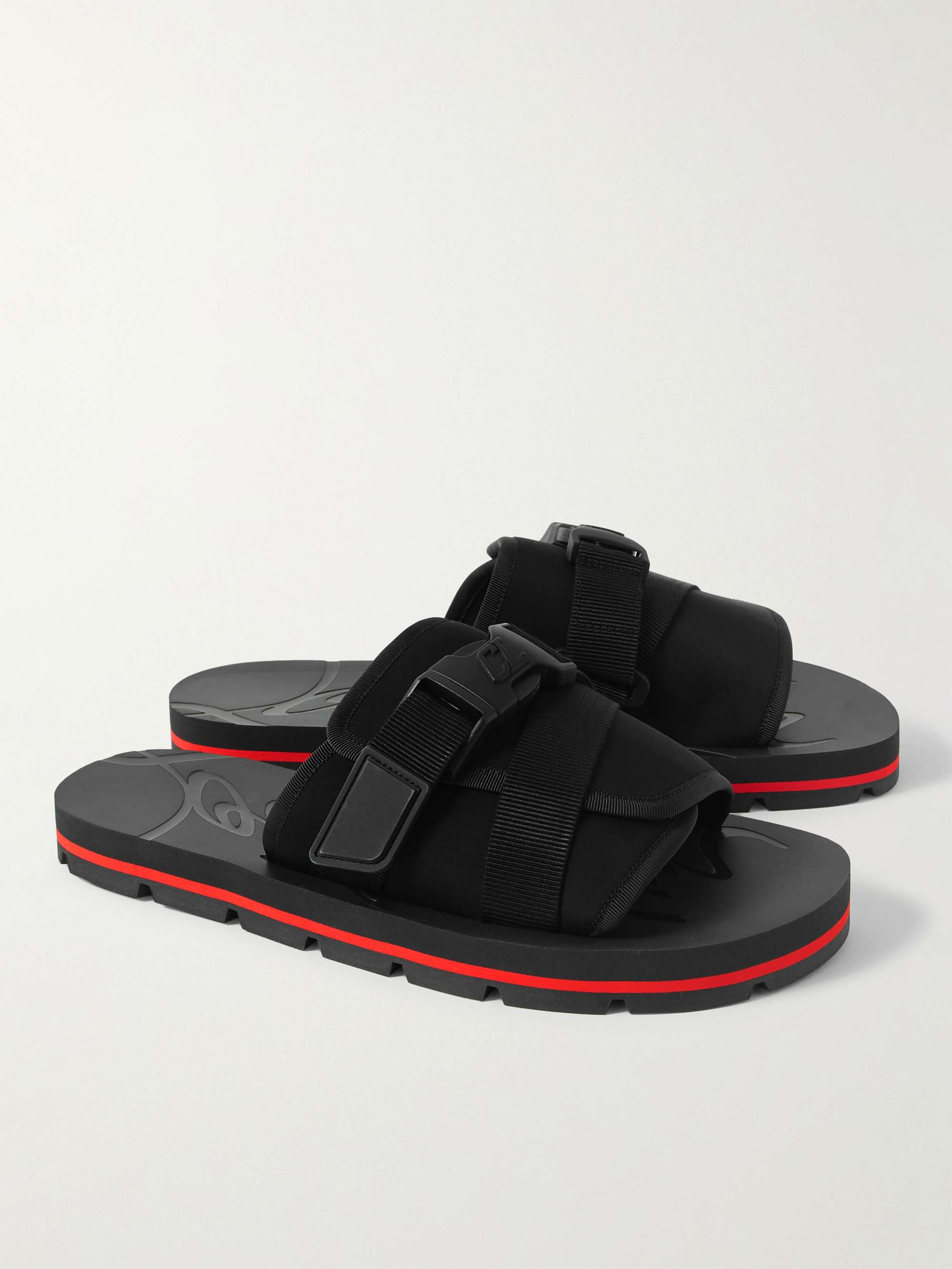 CHRISTIAN LOUBOUTIN Siwa Buckled Grosgrain-Trimmed Neoprene Slides