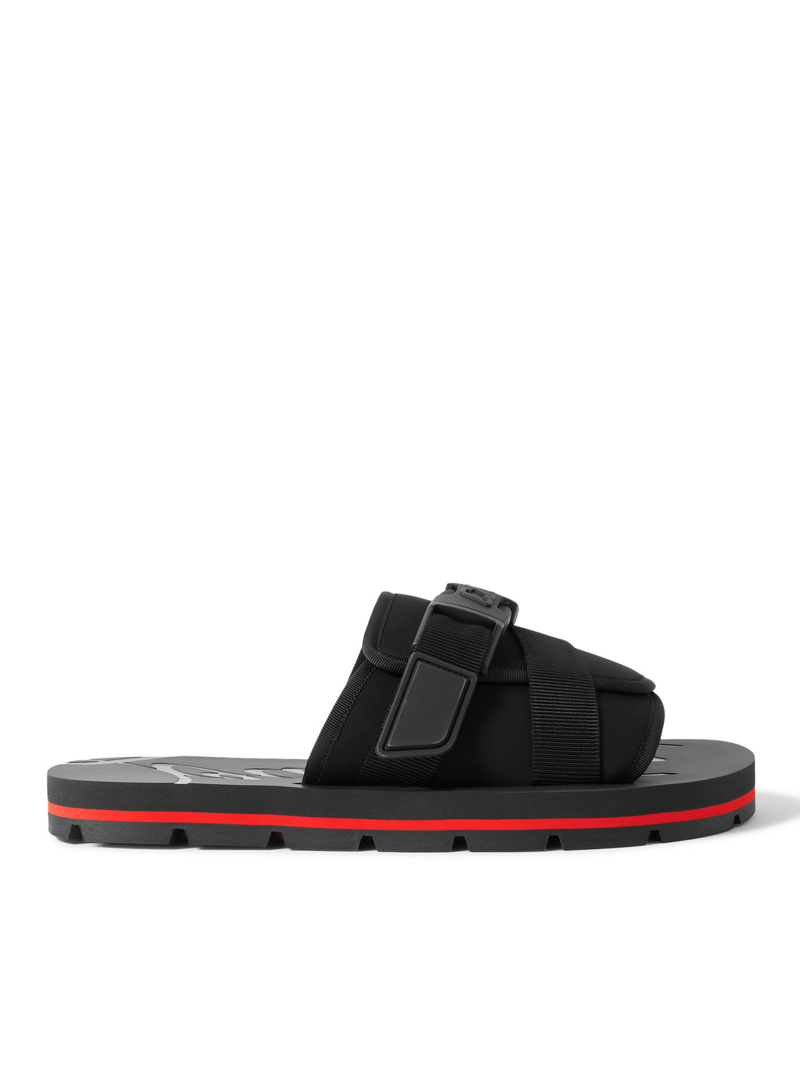 Christian Louboutin Siwa Buckled Grosgrain-trimmed Neoprene Slides In Black