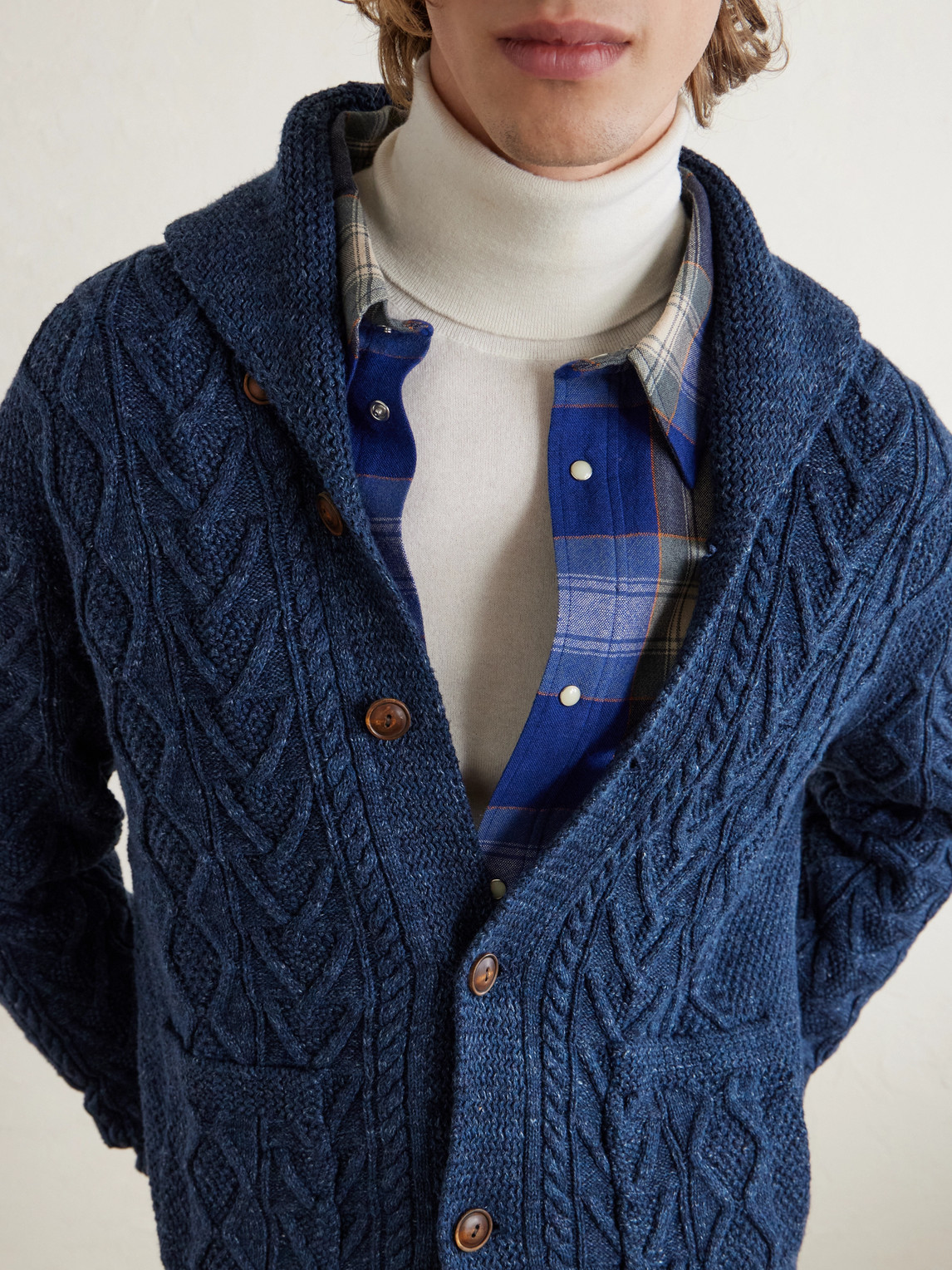  Rrl - Cable-knit Cotton Cardigan - Men - Blue - S 