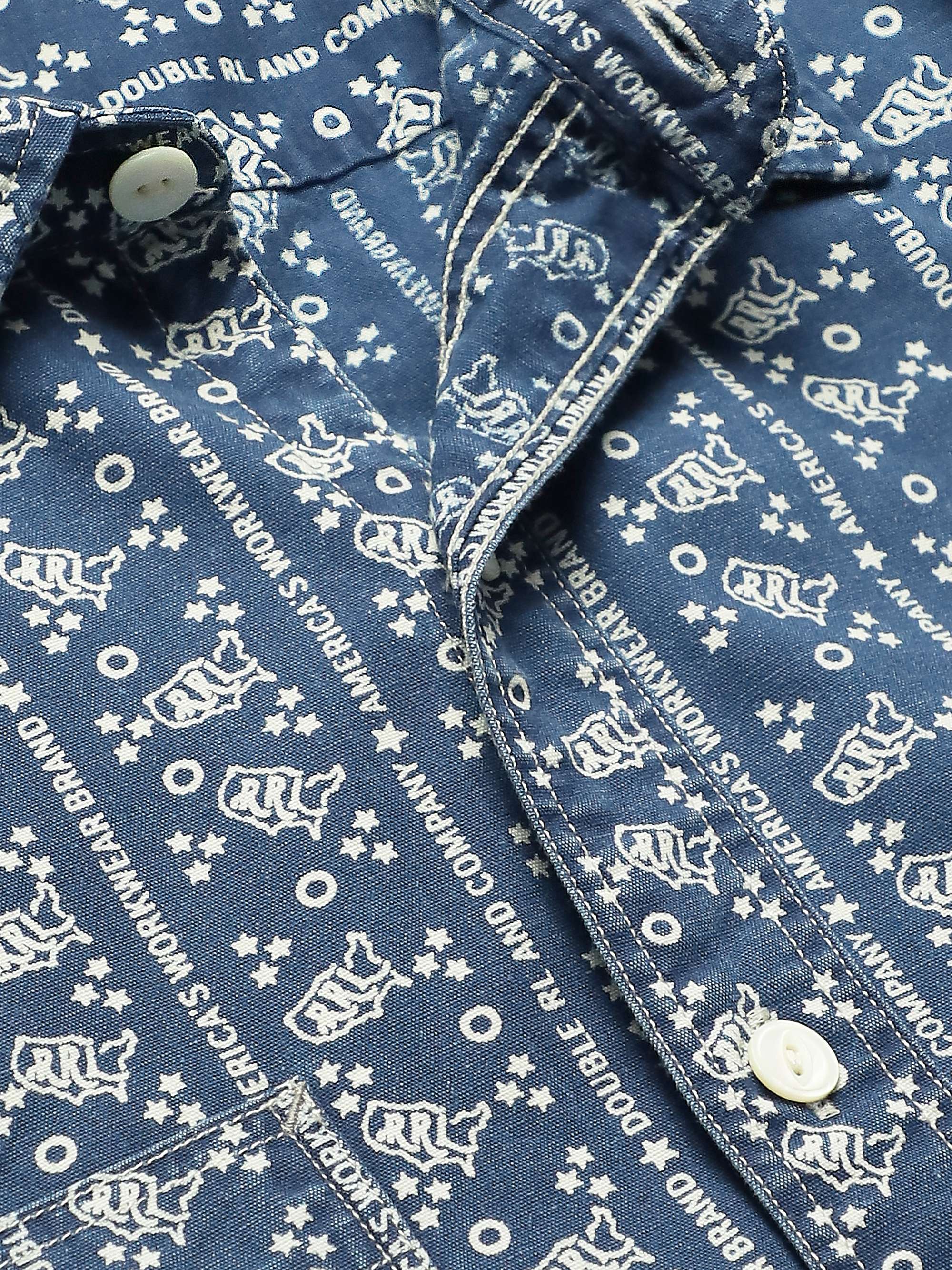 RRL Indigo-Dyed Logo-Print Cotton-Twill Shirt
