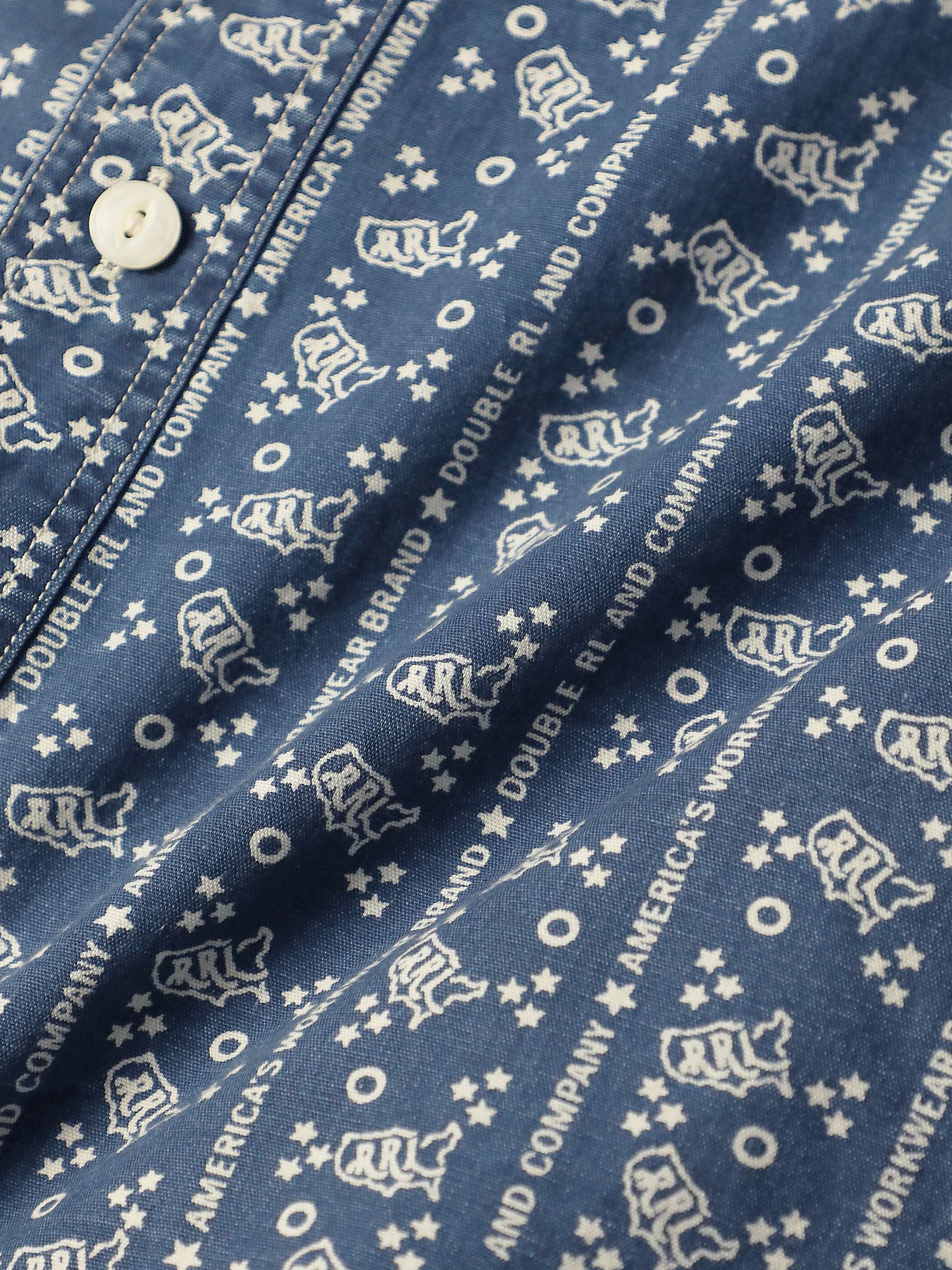 RRL Indigo-Dyed Logo-Print Cotton-Twill Shirt