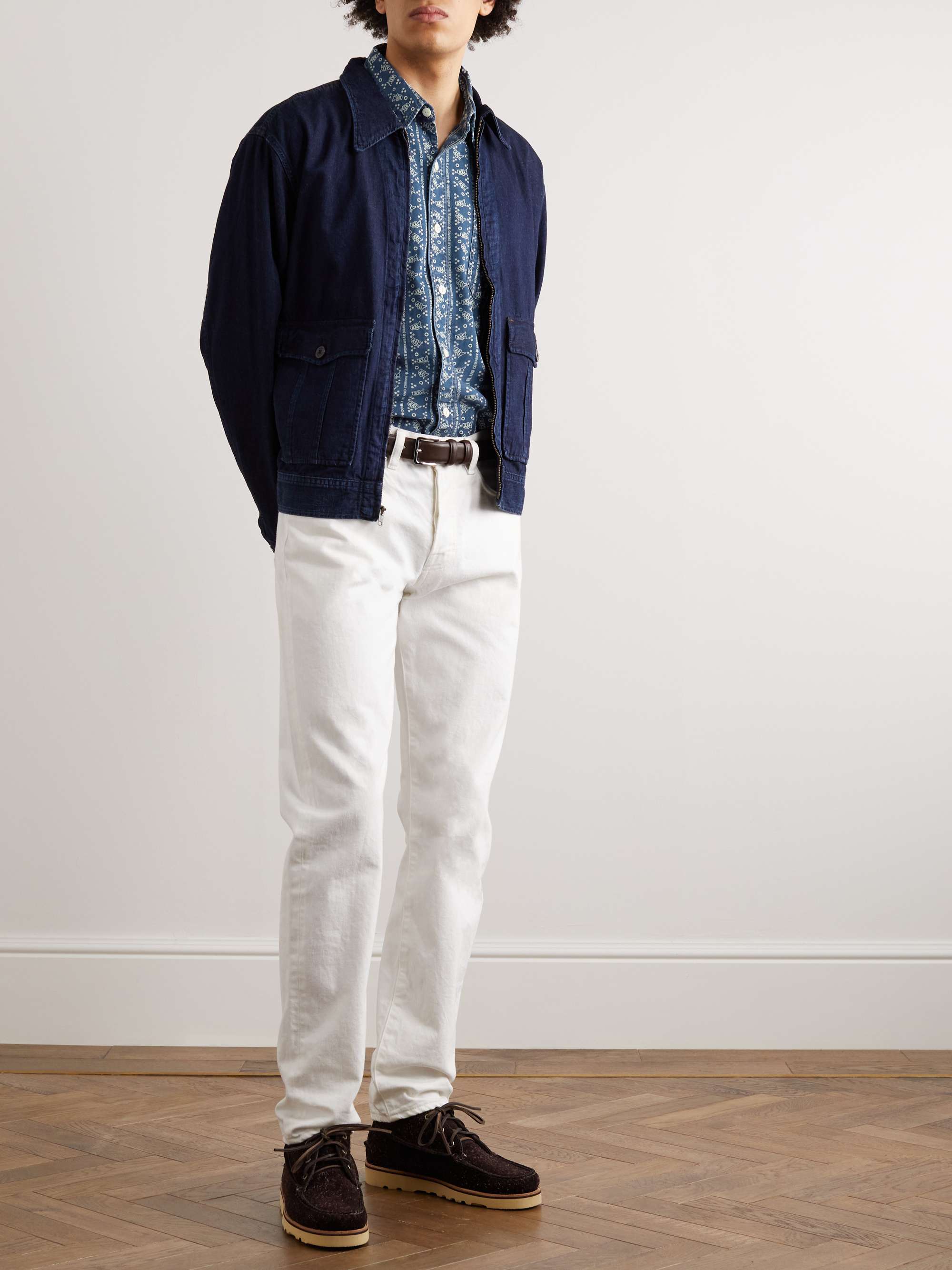 RRL Indigo-Dyed Logo-Print Cotton-Twill Shirt