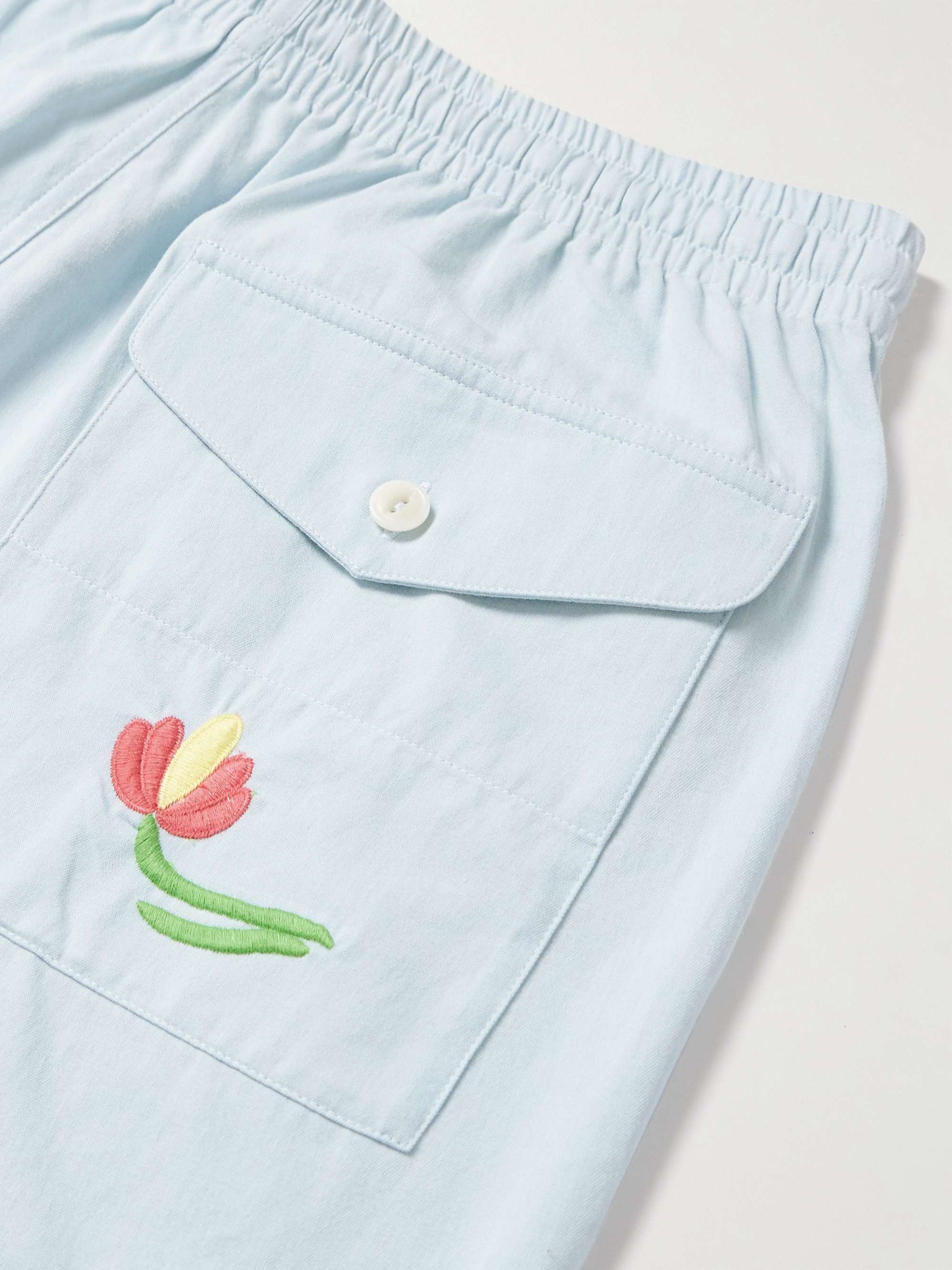 YMC Straight-Leg Embroidered Cotton-Poplin Drawstring Shorts