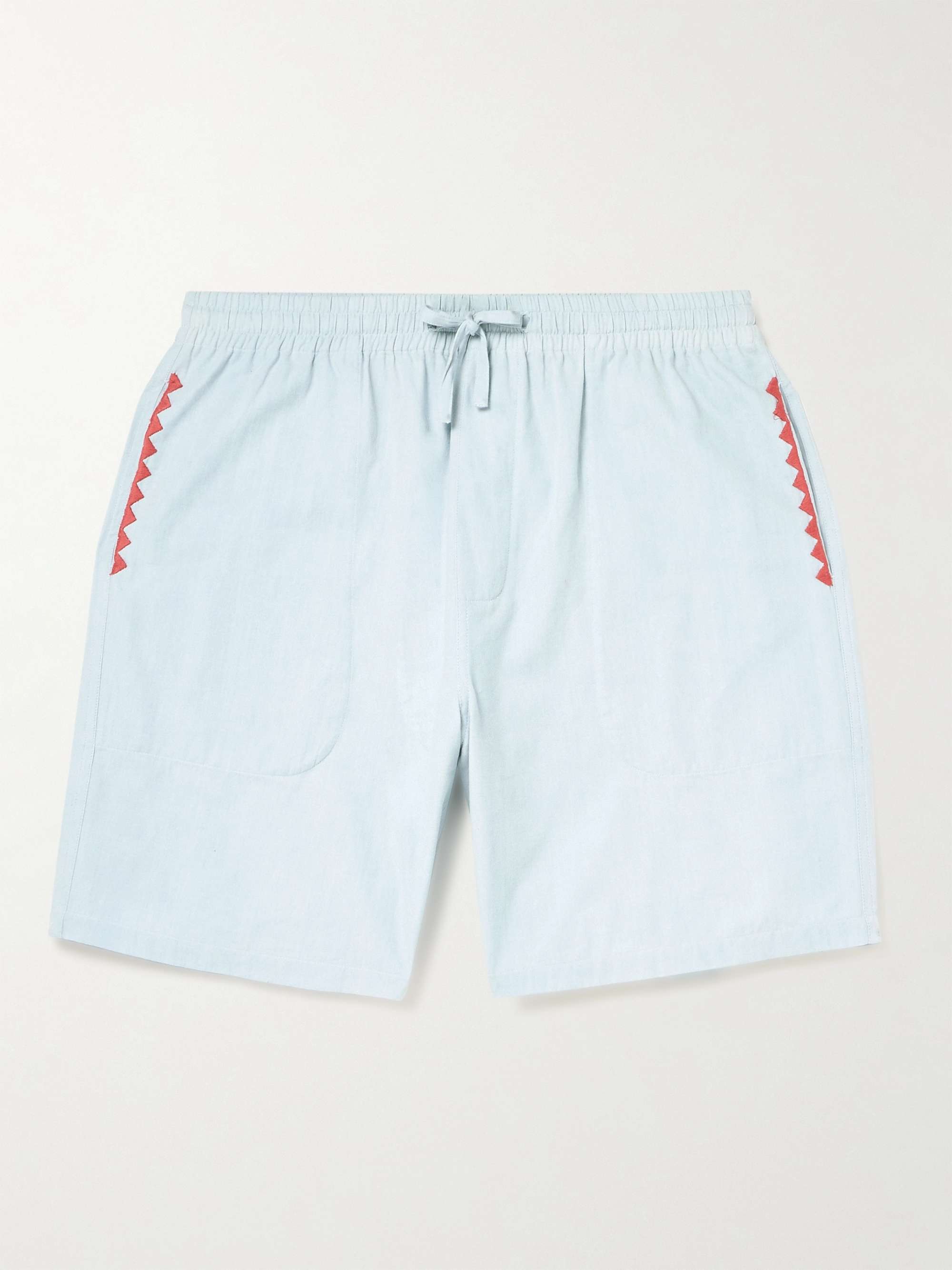 YMC Straight-Leg Embroidered Cotton-Poplin Drawstring Shorts