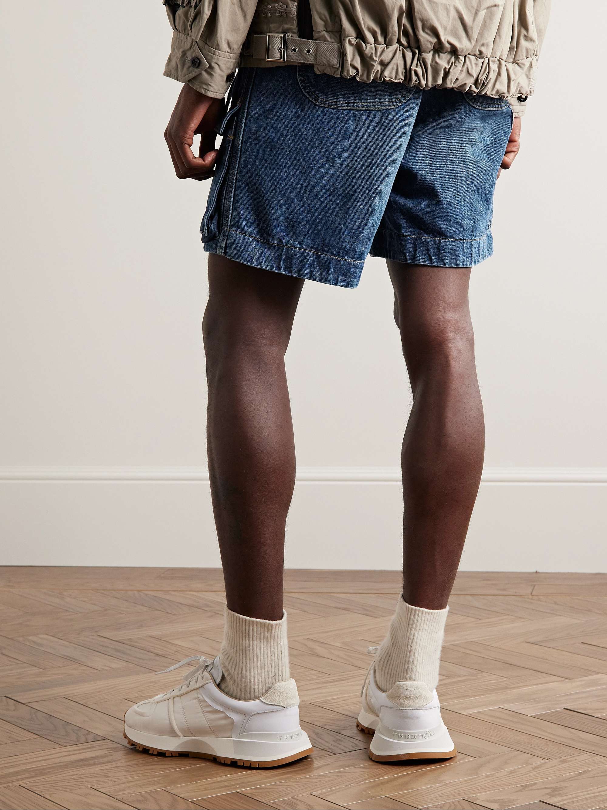 SACAI Belted Straight-Leg Denim Cargo Shorts