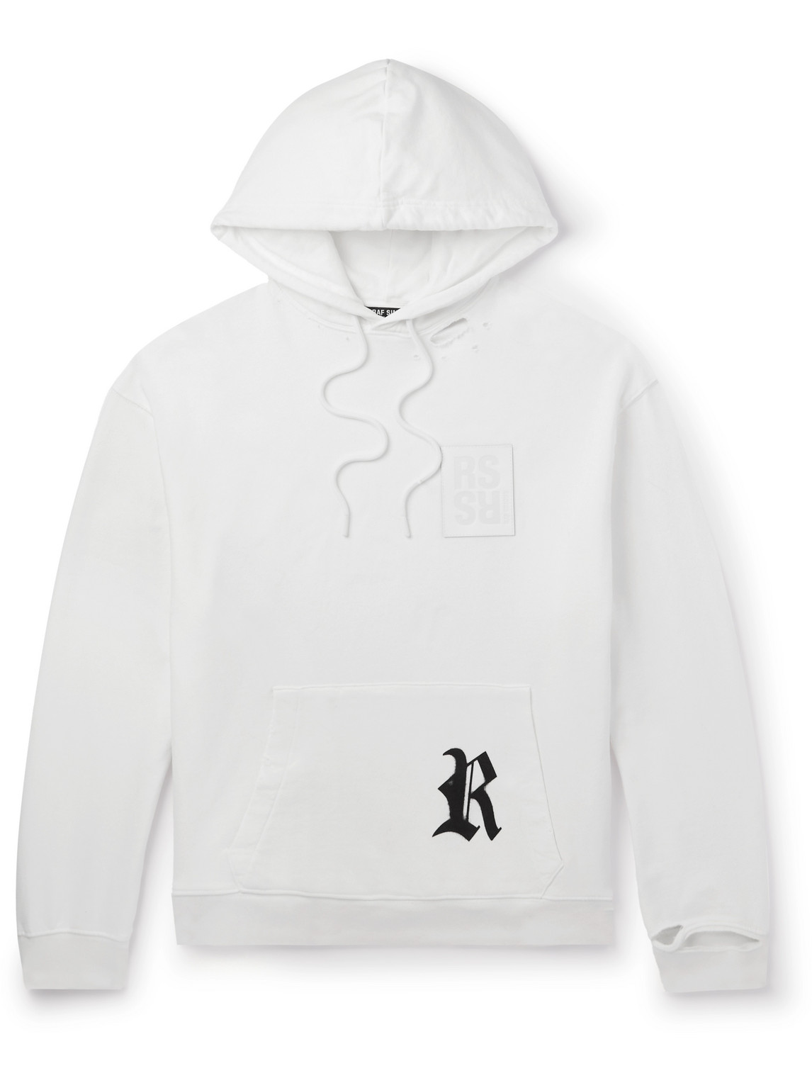 Raf Simons Destroyed Regular Fit Hoodie W/ R Print In White