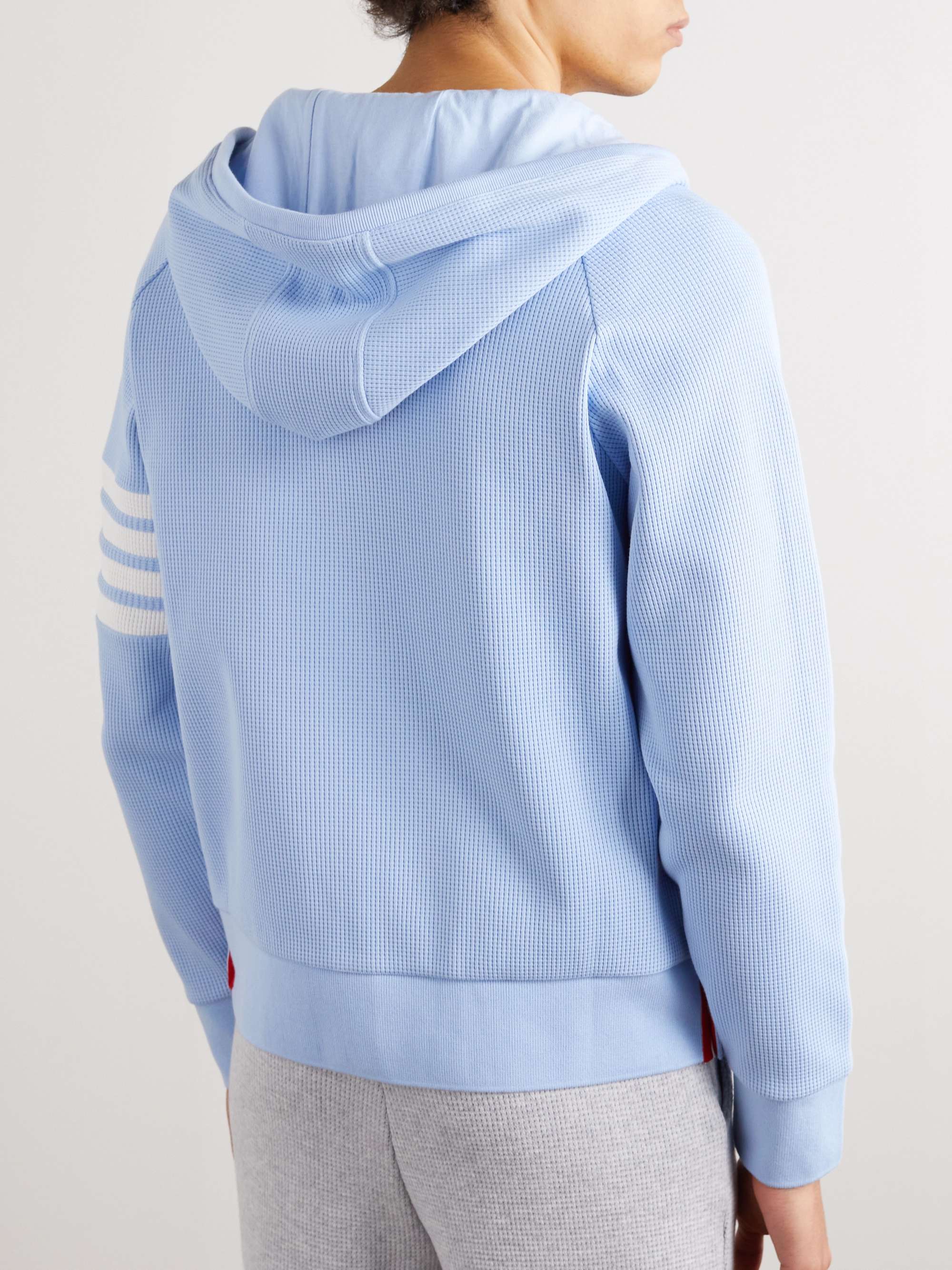 THOM BROWNE Striped Waffle-Knit Cotton-Jersey Zip-Up Hoodie