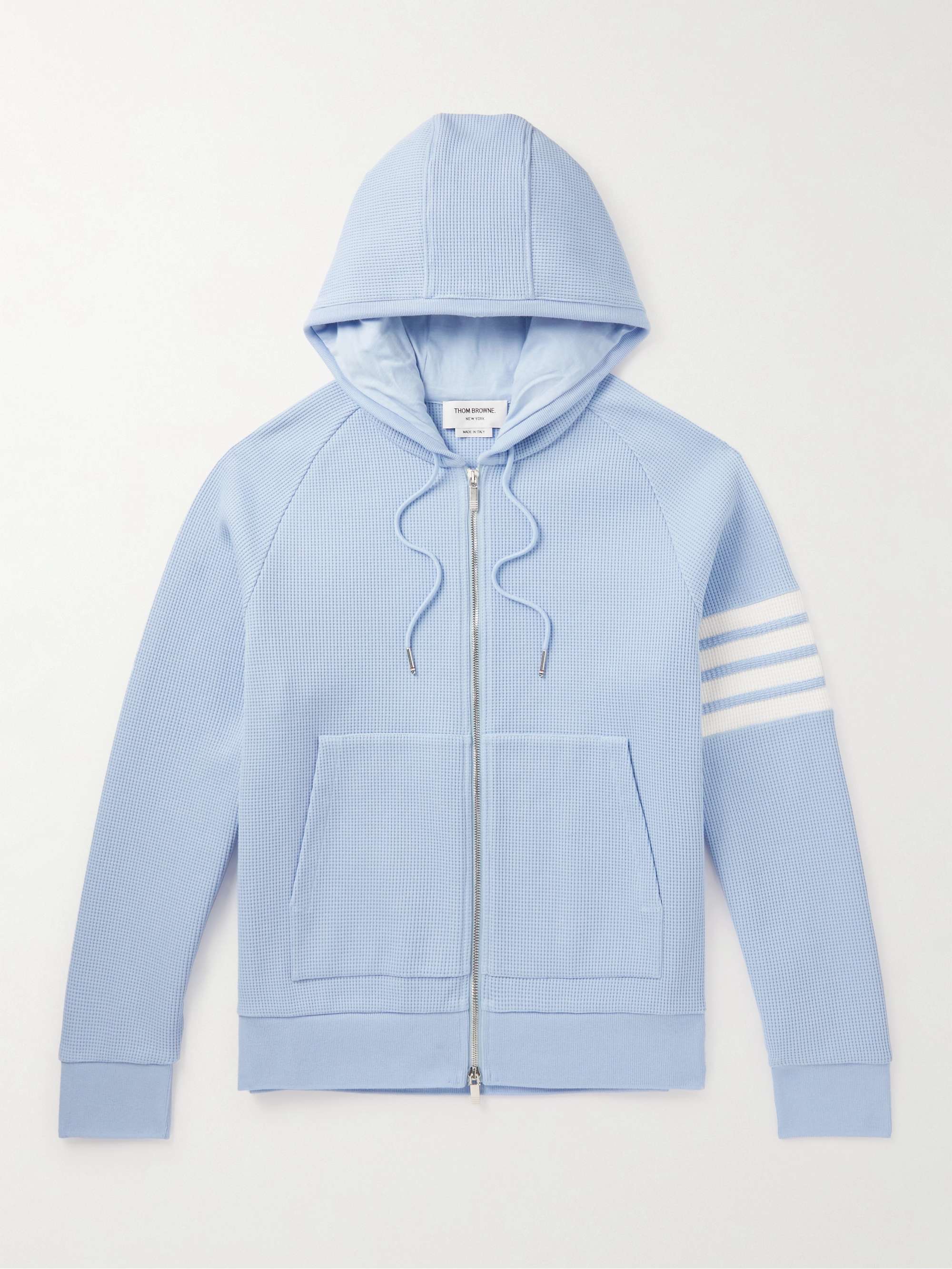 THOM BROWNE Striped Waffle-Knit Cotton-Jersey Zip-Up Hoodie