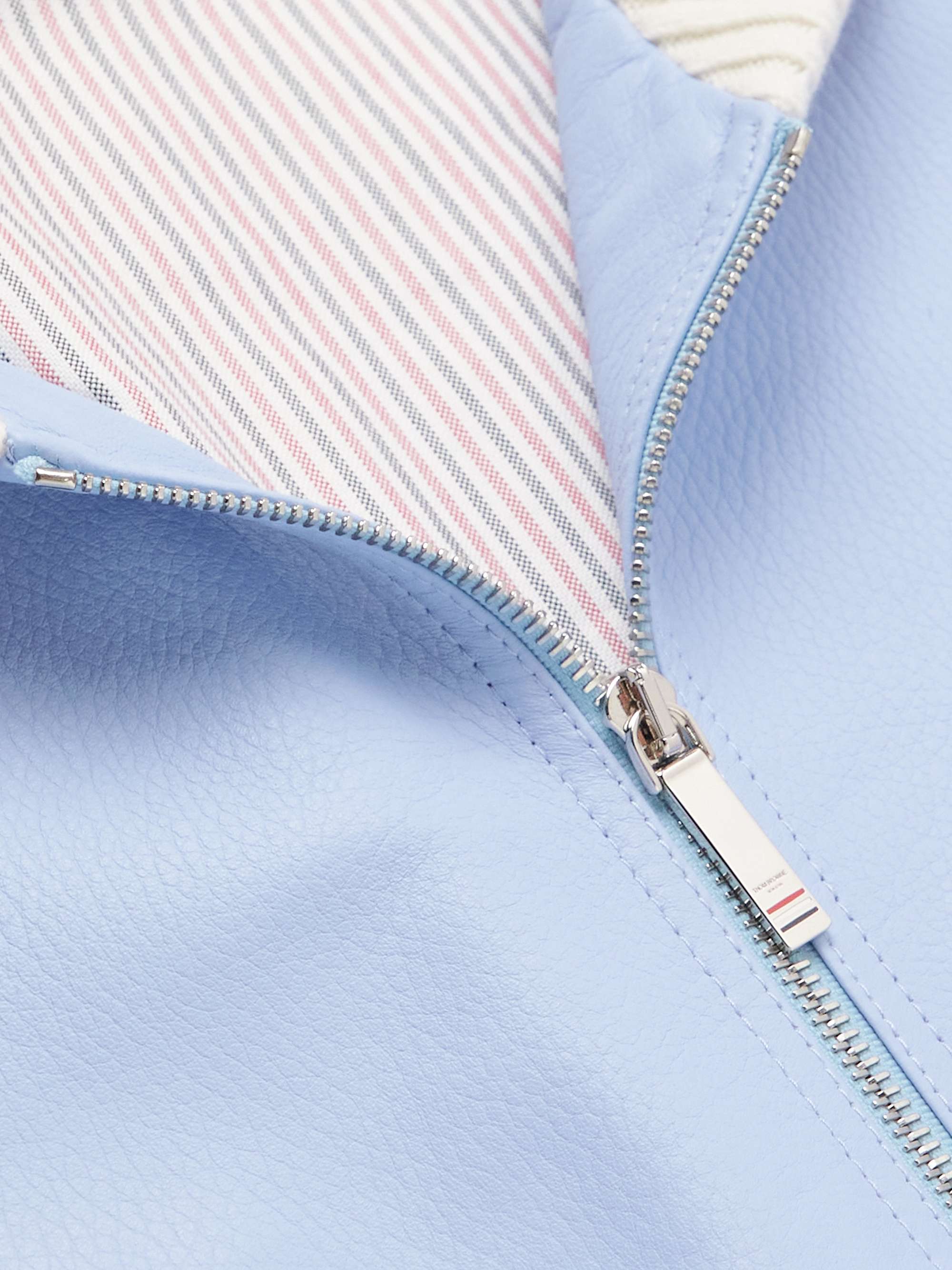 THOM BROWNE Colour-Block Wool-Trimmed Full-Grain Leather Jacket