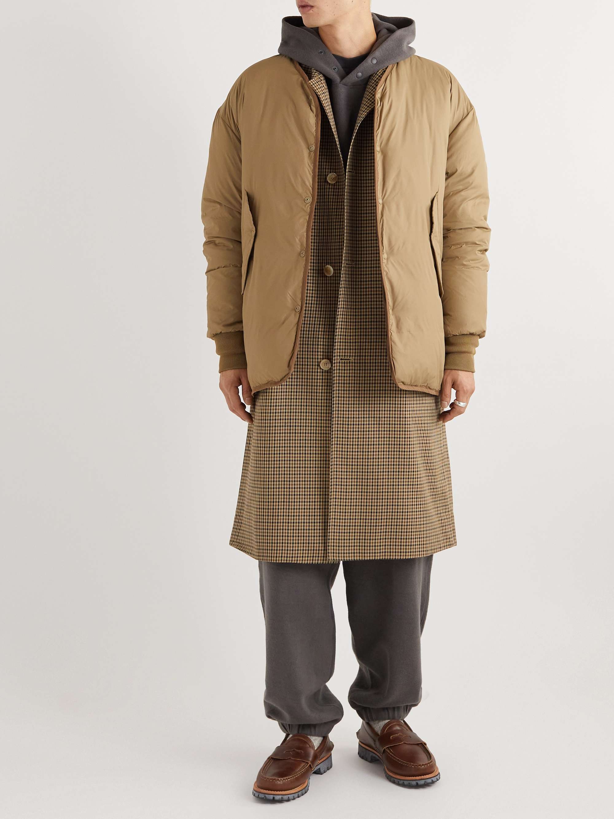MERELY MADE Convertible Quilted Checked Twill and Shell Coat