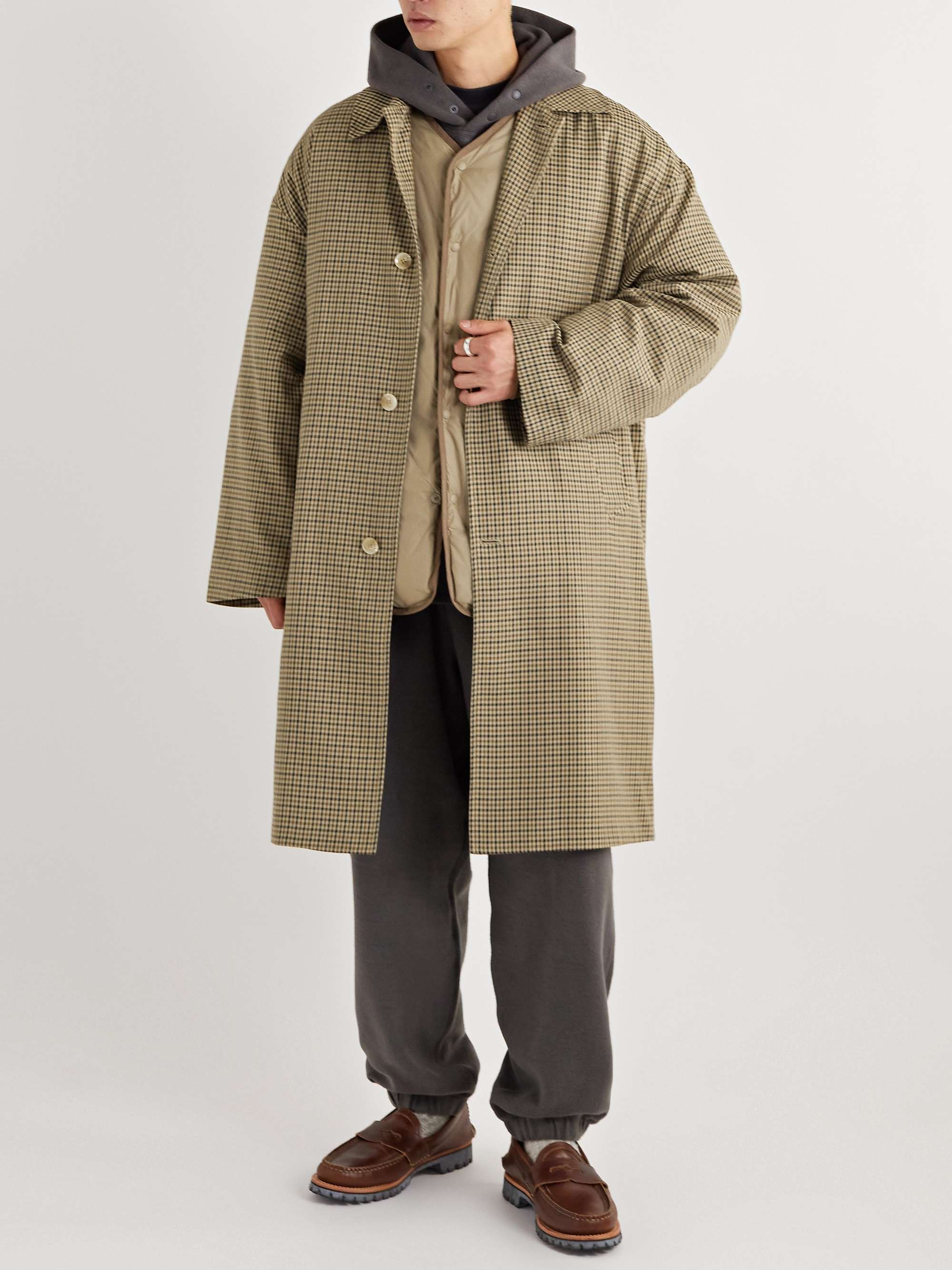 MERELY MADE Convertible Quilted Checked Twill and Shell Coat