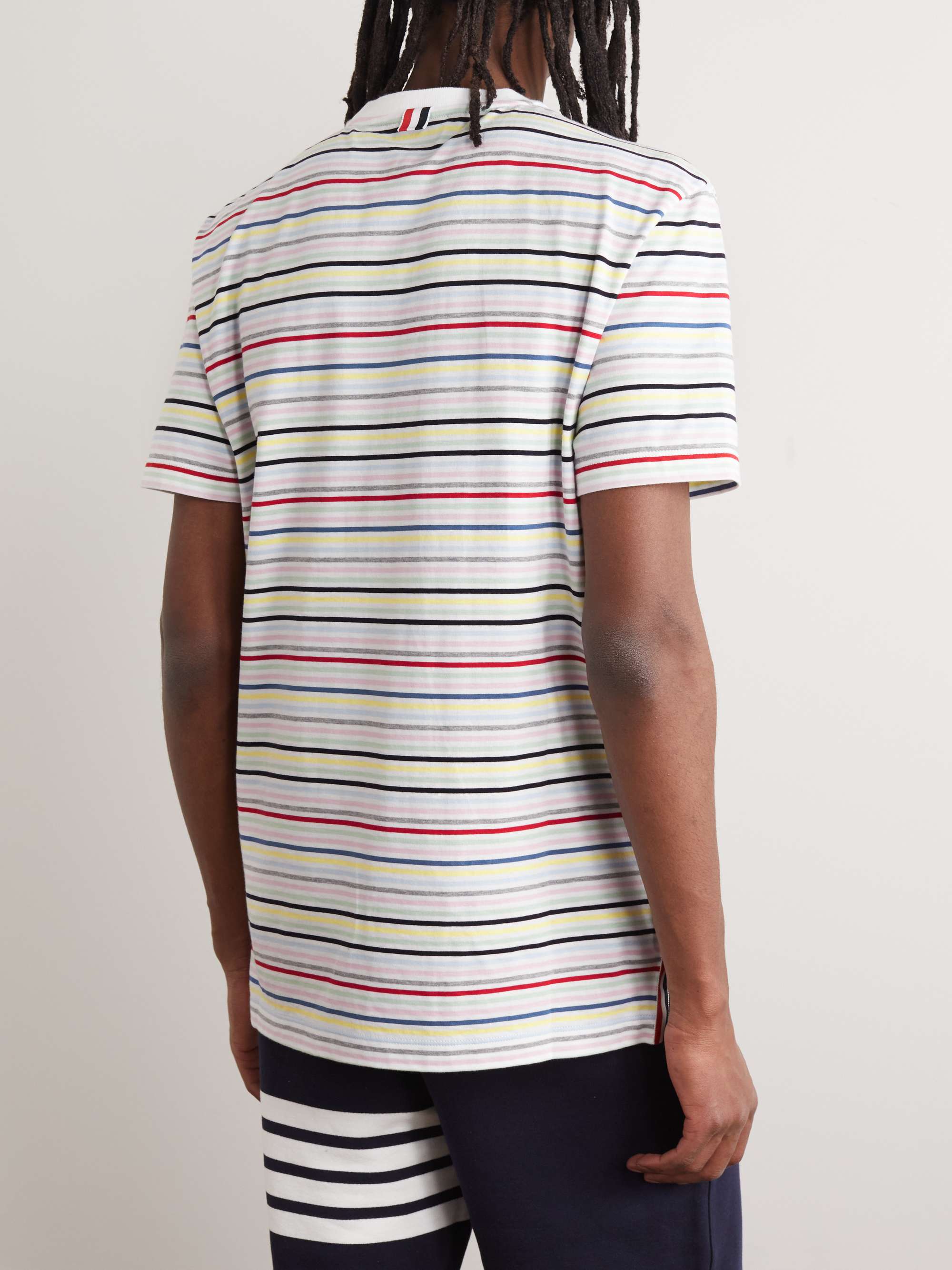 THOM BROWNE Logo-Appliquéd Striped Cotton-Jersey T-Shirt