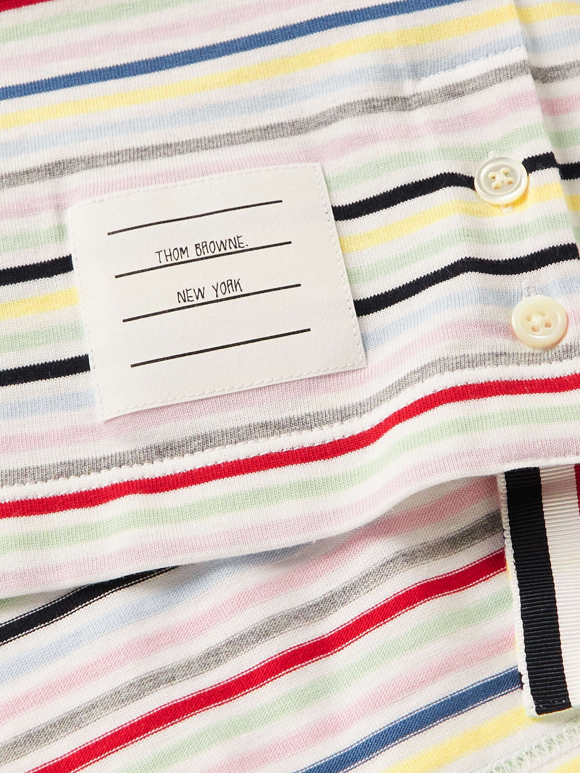 THOM BROWNE Logo-Appliquéd Striped Cotton-Jersey T-Shirt
