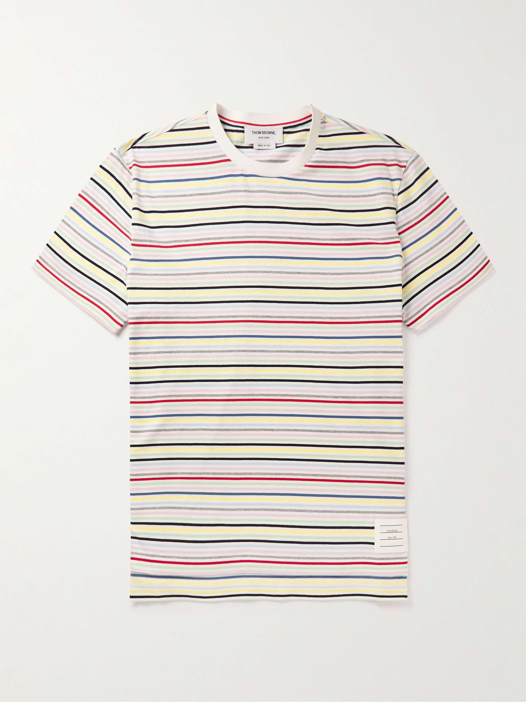 THOM BROWNE Logo-Appliquéd Striped Cotton-Jersey T-Shirt