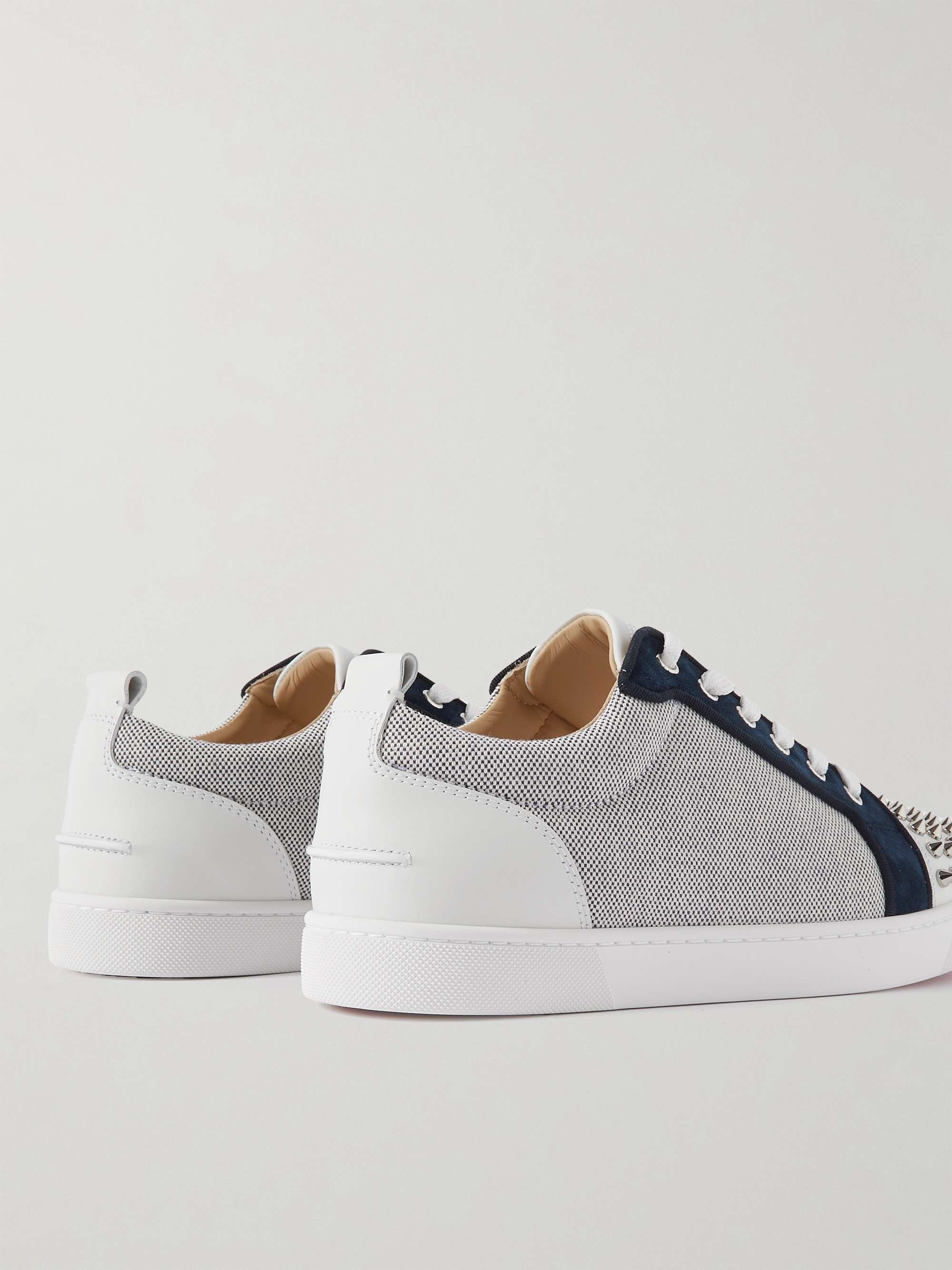 CHRISTIAN LOUBOUTIN Louis Junior Studded Leather-Trimmed Canvas Sneakers