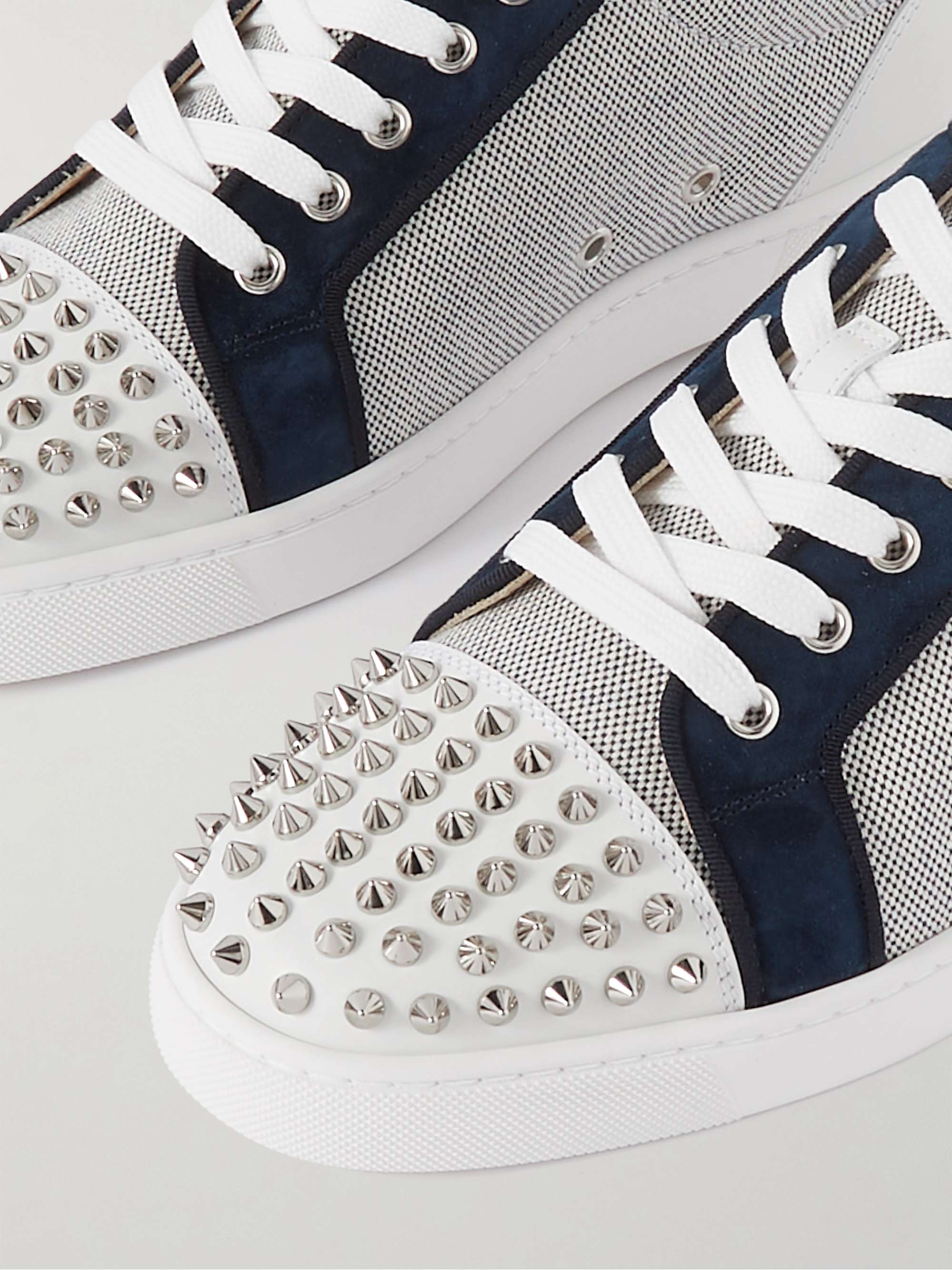 CHRISTIAN LOUBOUTIN Louis Junior Studded Leather-Trimmed Canvas Sneakers