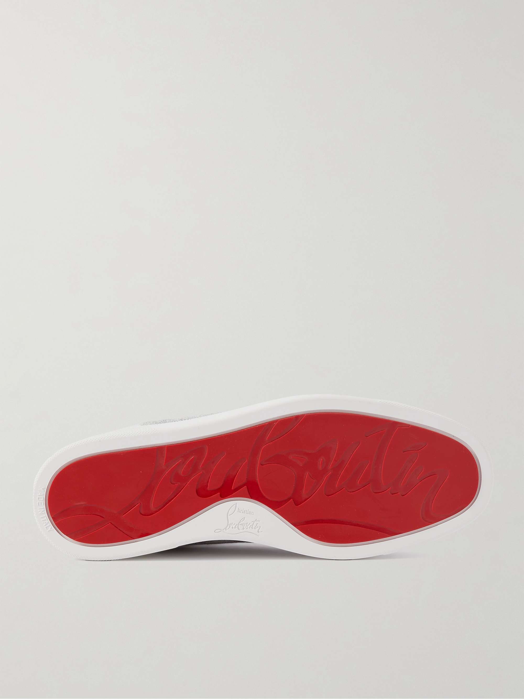 CHRISTIAN LOUBOUTIN Louis Junior Studded Leather-Trimmed Canvas Sneakers