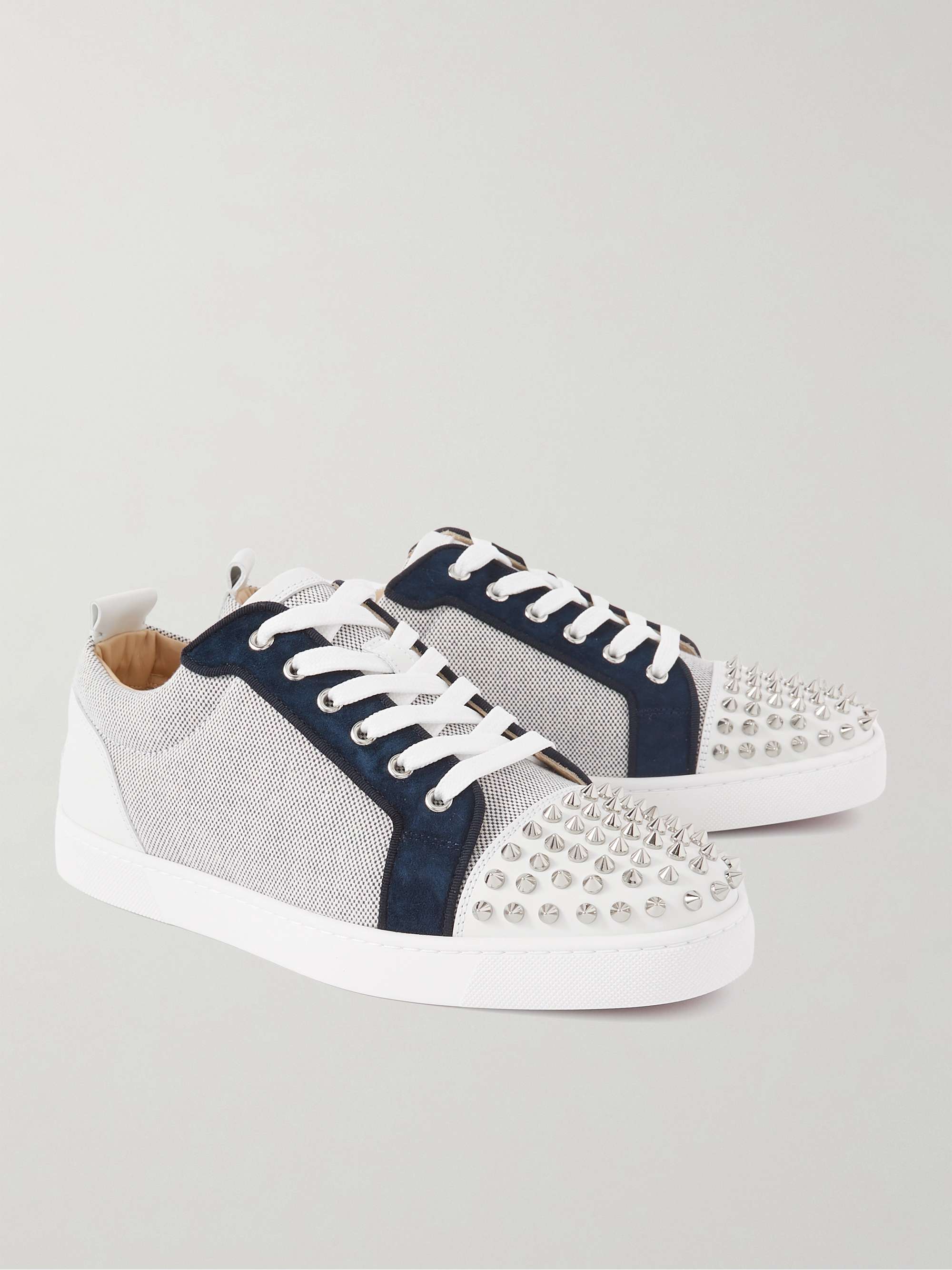 CHRISTIAN LOUBOUTIN Louis Junior Studded Leather-Trimmed Canvas Sneakers