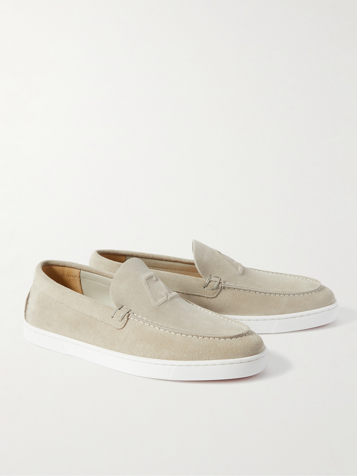 Shop Christian Louboutin Varsiboat Logo-embossed Suede Loafers In Neutrals