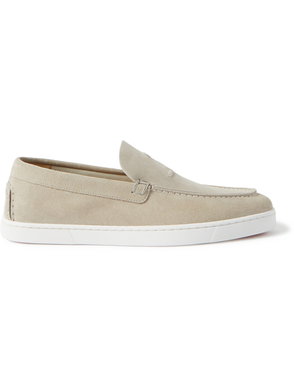 Shop Christian Louboutin Varsiboat Logo-embossed Suede Loafers In Neutrals