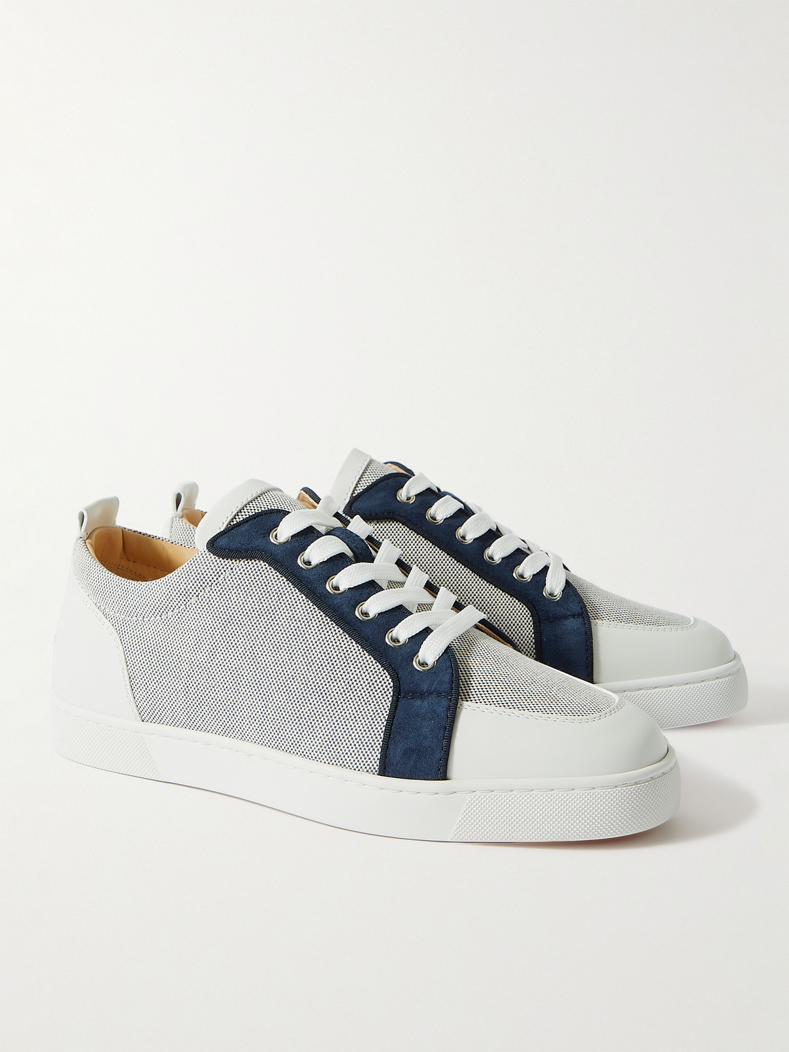 Shop Christian Louboutin Rantulow Suede And Leather-trimmed Canvas Sneakers In Gray