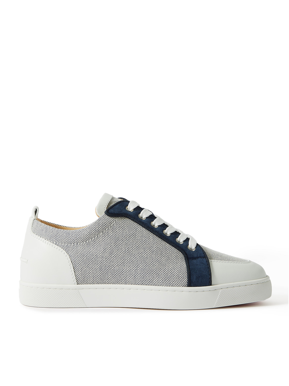 Shop Christian Louboutin Rantulow Suede And Leather-trimmed Canvas Sneakers In Gray