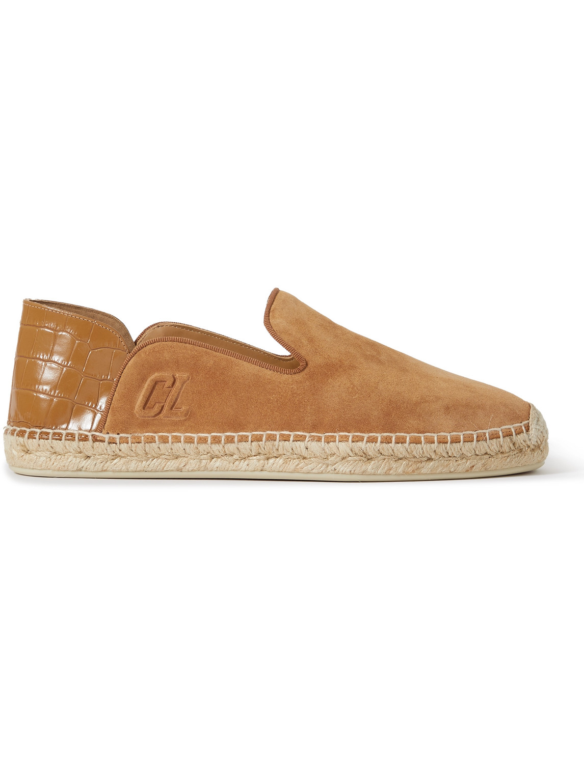 Christian Louboutin Varsi Espadon Grosgrain-trimmed Suede And Croc-effect Leather Espadrilles In Brown