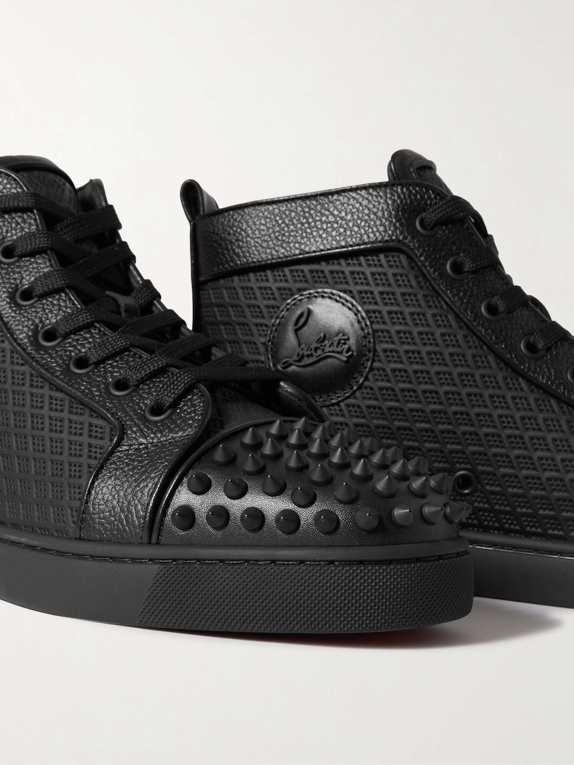 Lou Spikes Orlato Studded Leather and Mesh High-Top Sneakers