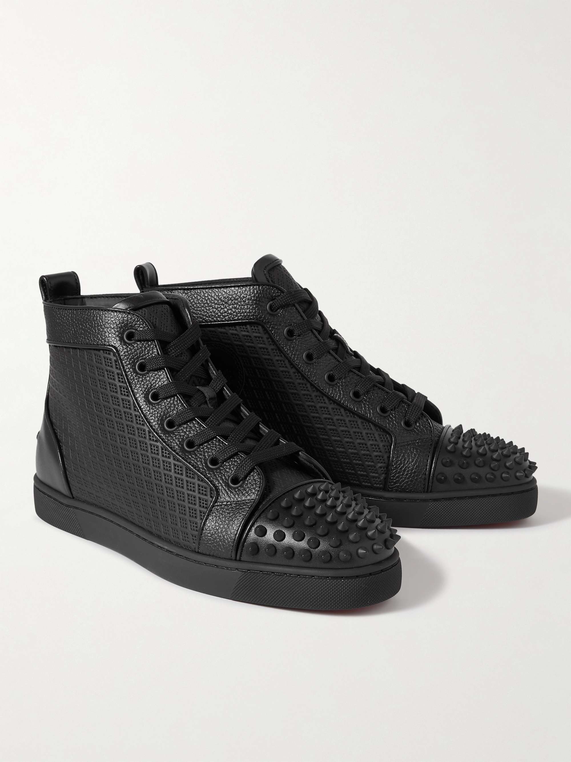 LOUBOUTIN Lou Spikes Orlato Studded and Mesh High-Top Sneakers Men | MR PORTER