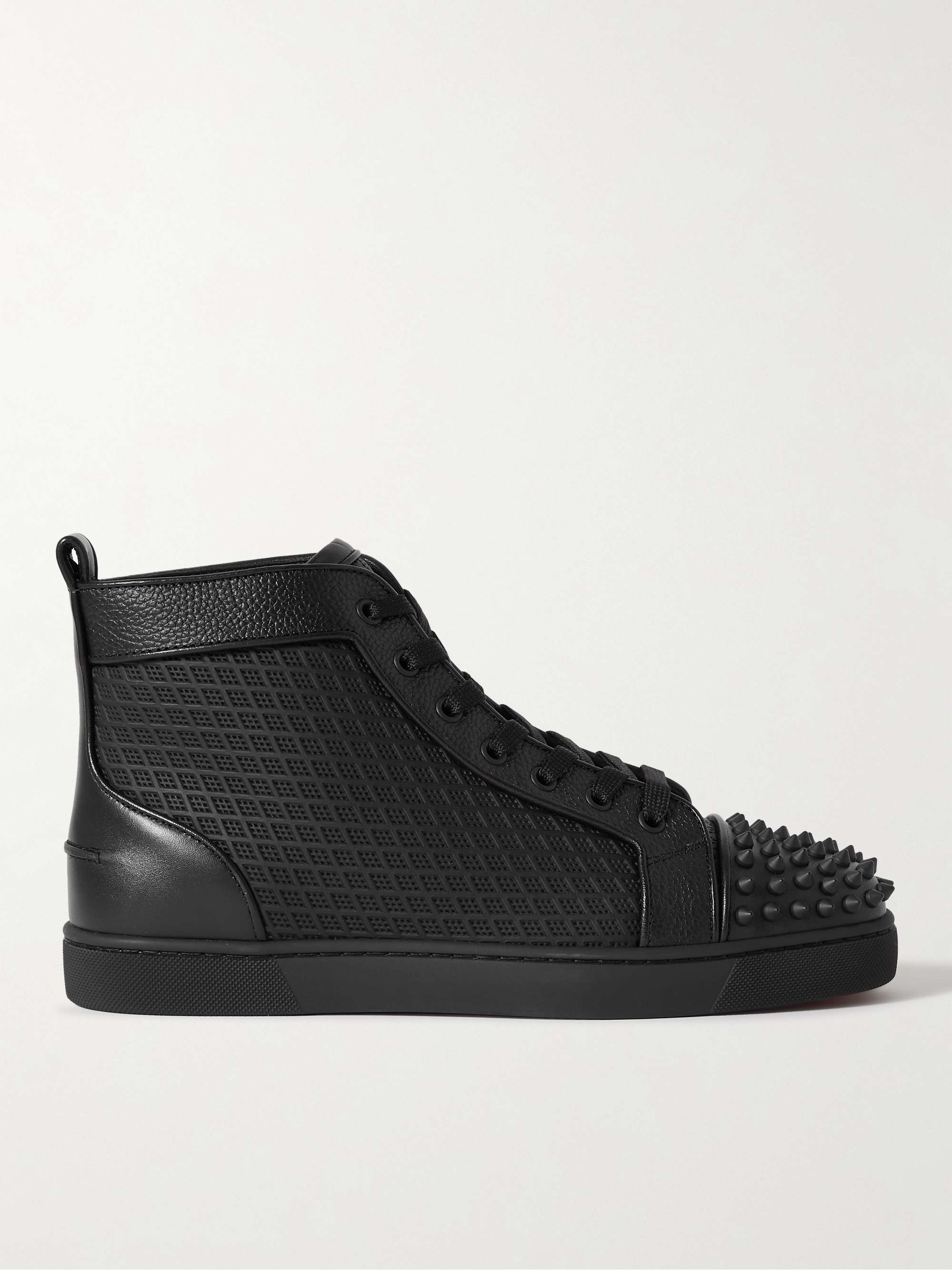 Christian Louboutin Black Leather High Top Sneakers Spike Studs Classic 42