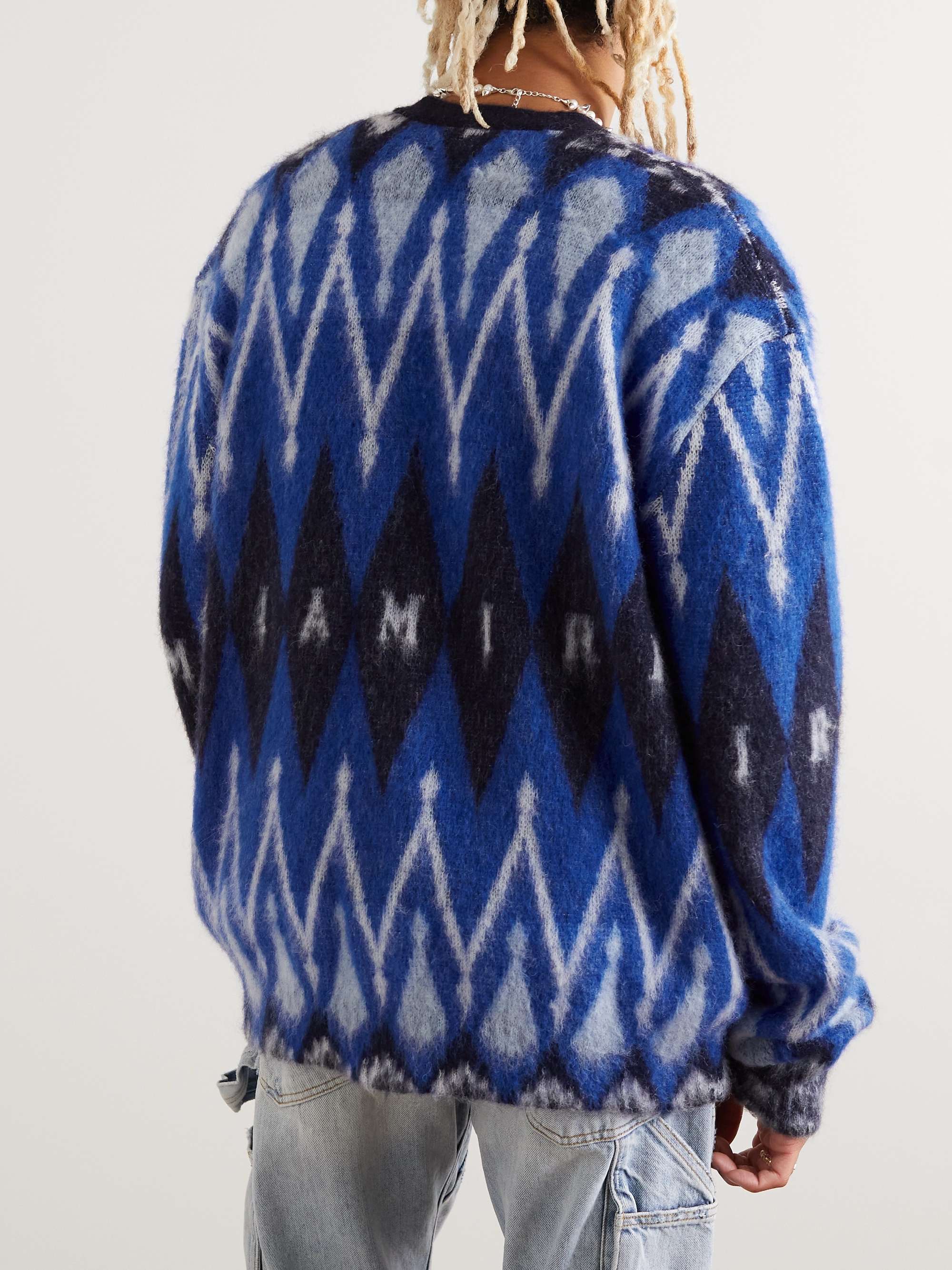 AMIRI Argyle Brushed Jacquard-Knit Cardigan