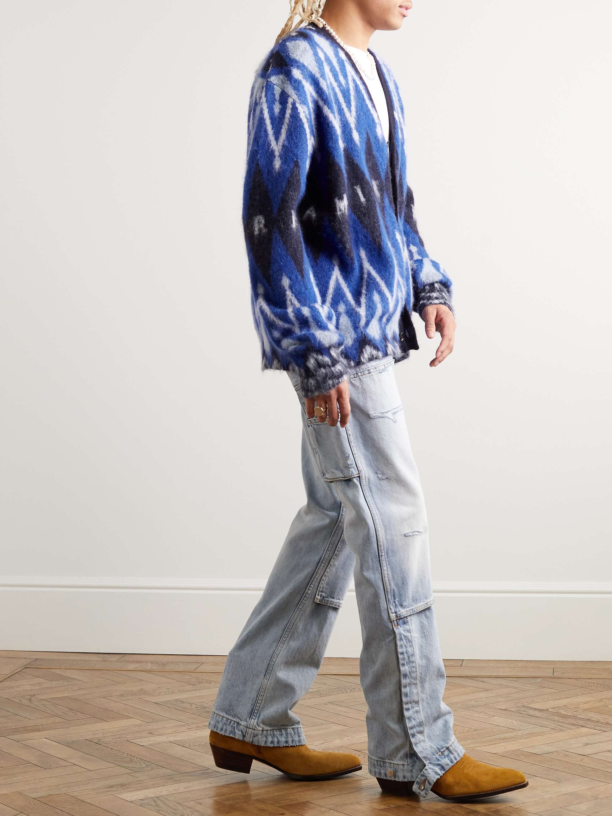 AMIRI Argyle Brushed Jacquard-Knit Cardigan
