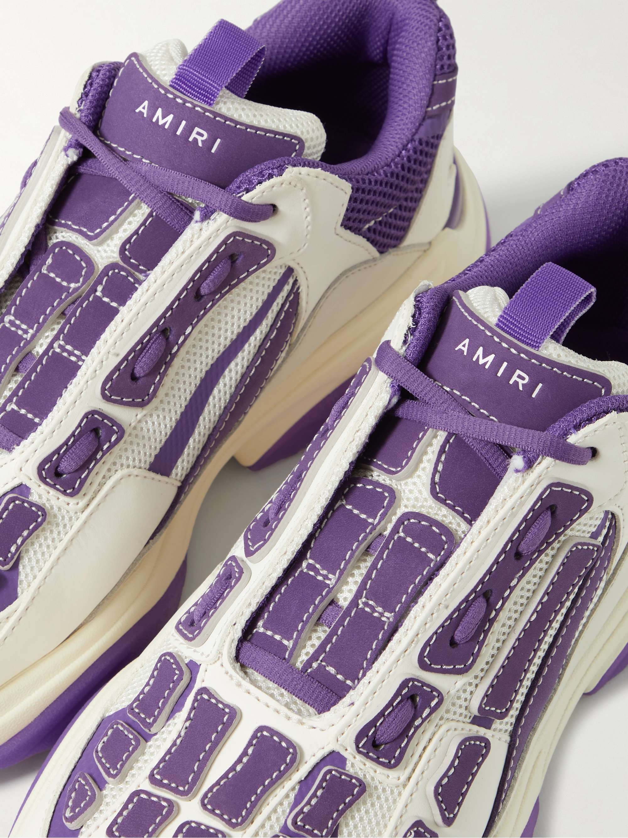 AMIRI Bone Runner Leather-Trimmed Mesh Sneakers