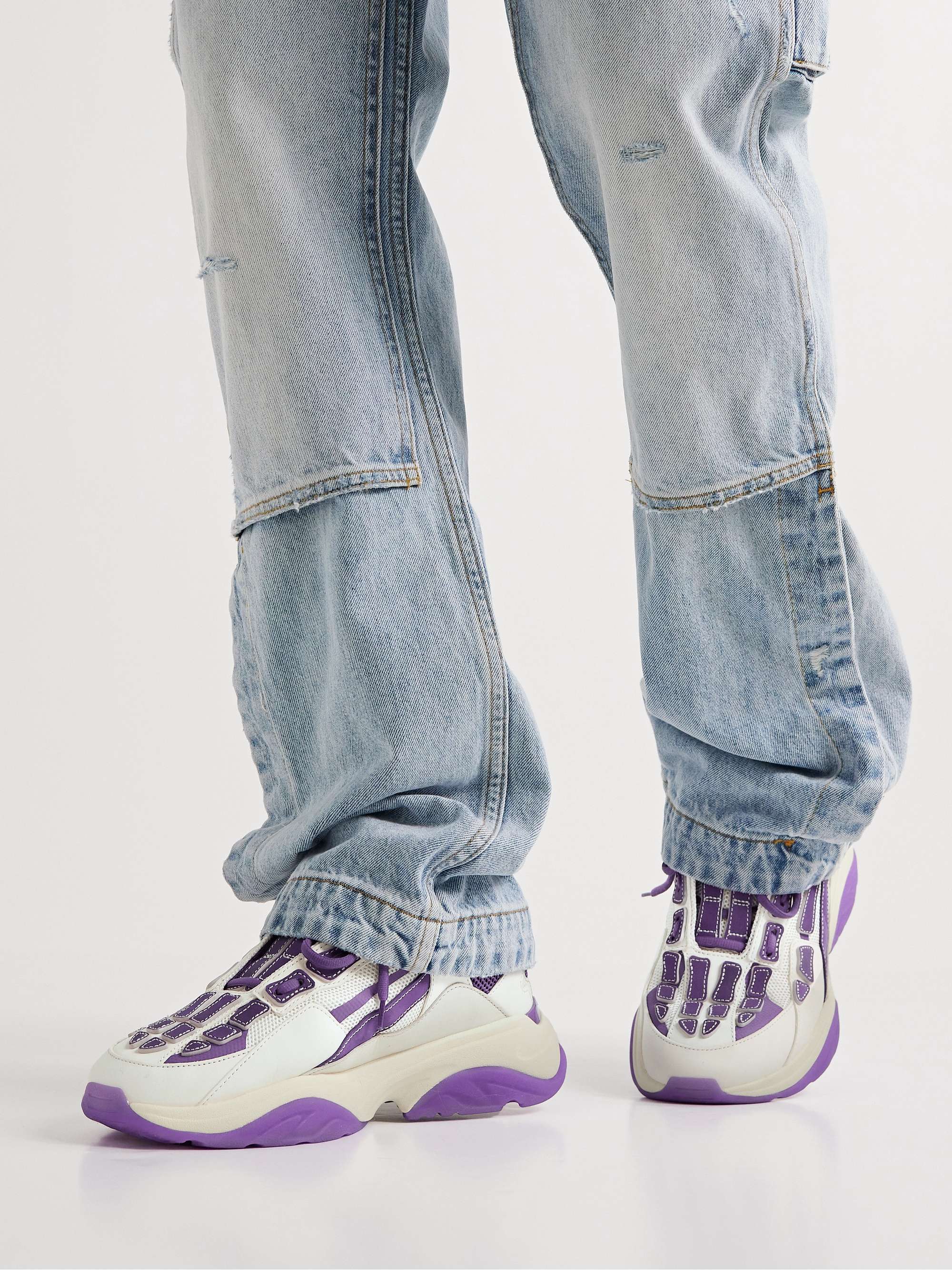 AMIRI Bone Runner Leather-Trimmed Mesh Sneakers