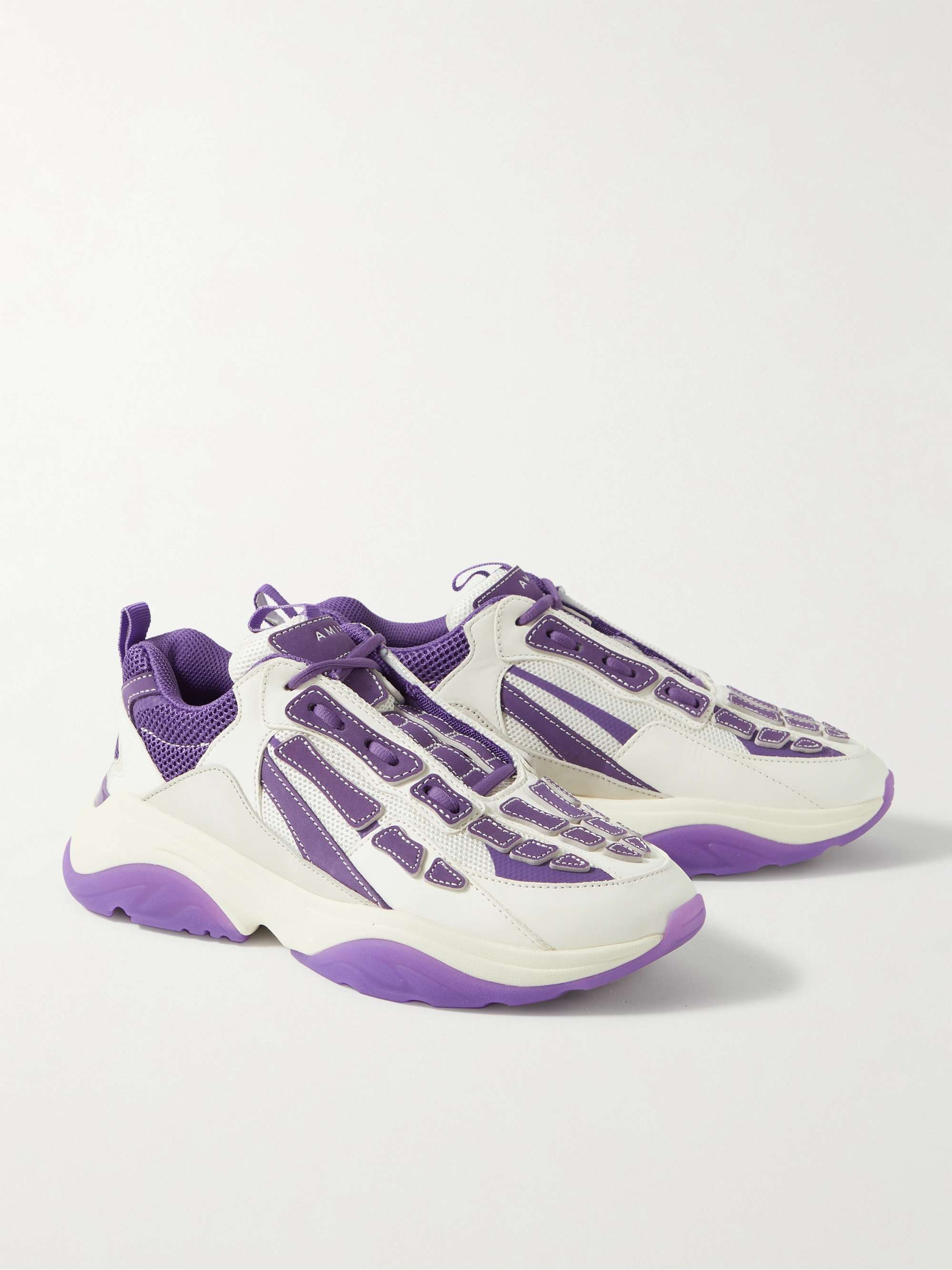 AMIRI Bone Runner Leather-Trimmed Mesh Sneakers