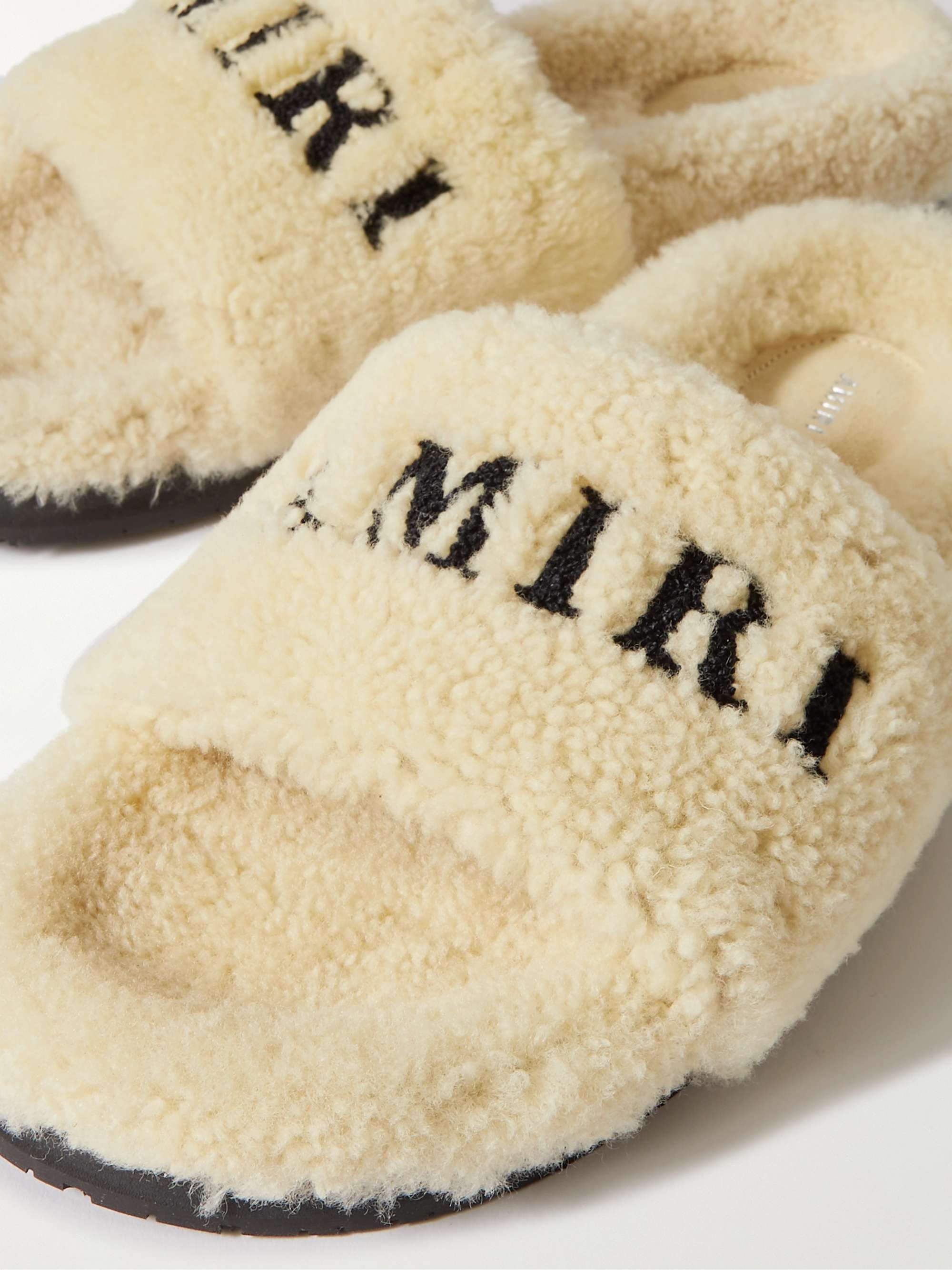 AMIRI Logo-Embroidered Shearling Slippers