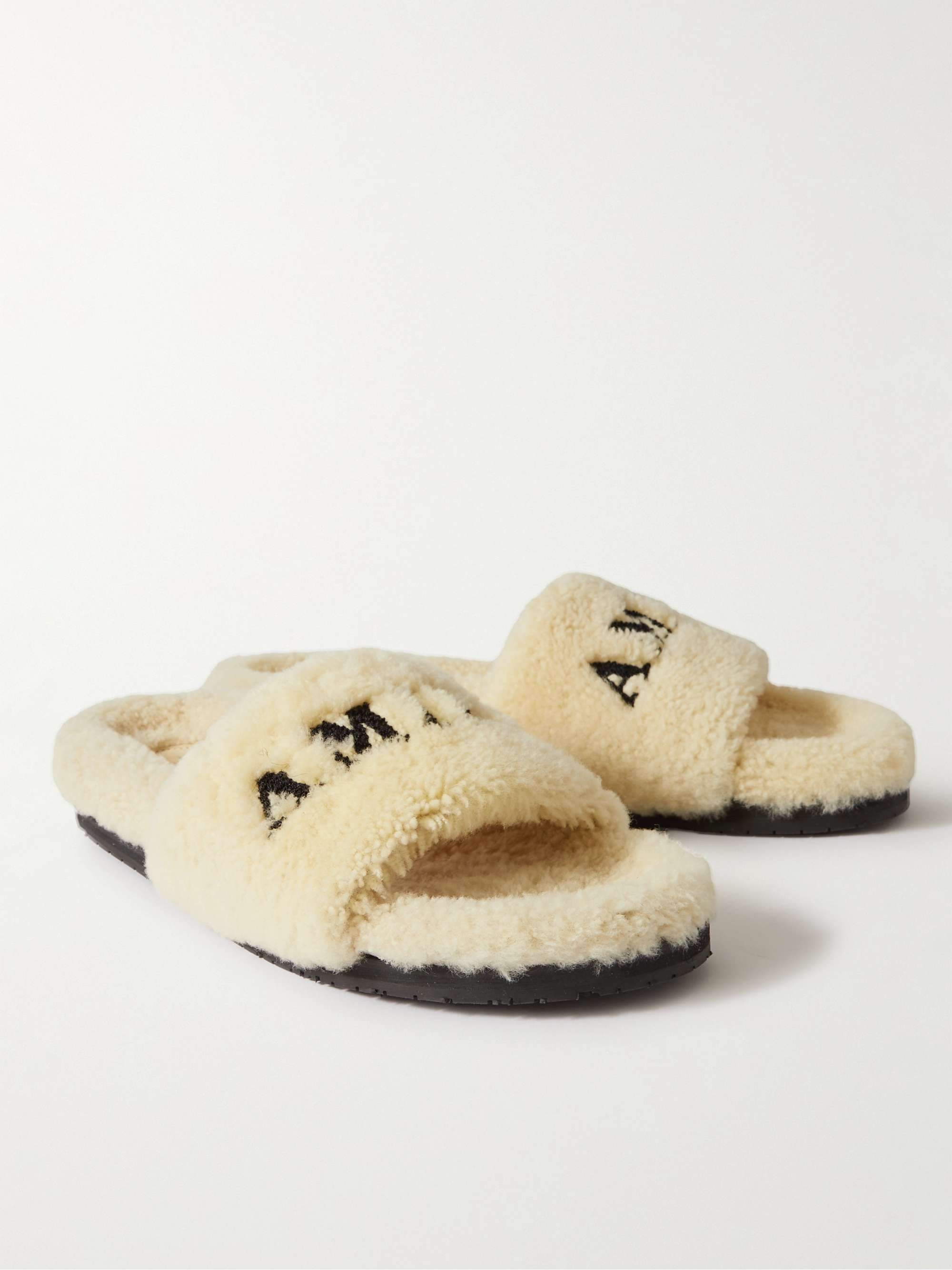 AMIRI Logo-Embroidered Shearling Slippers