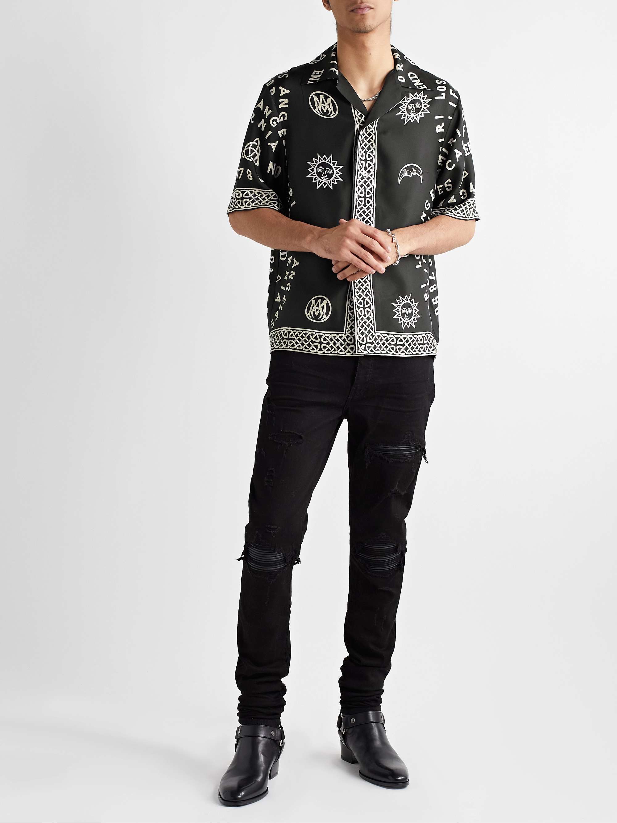 AMIRI Convertible-Collar Printed Silk-Twill Shirt