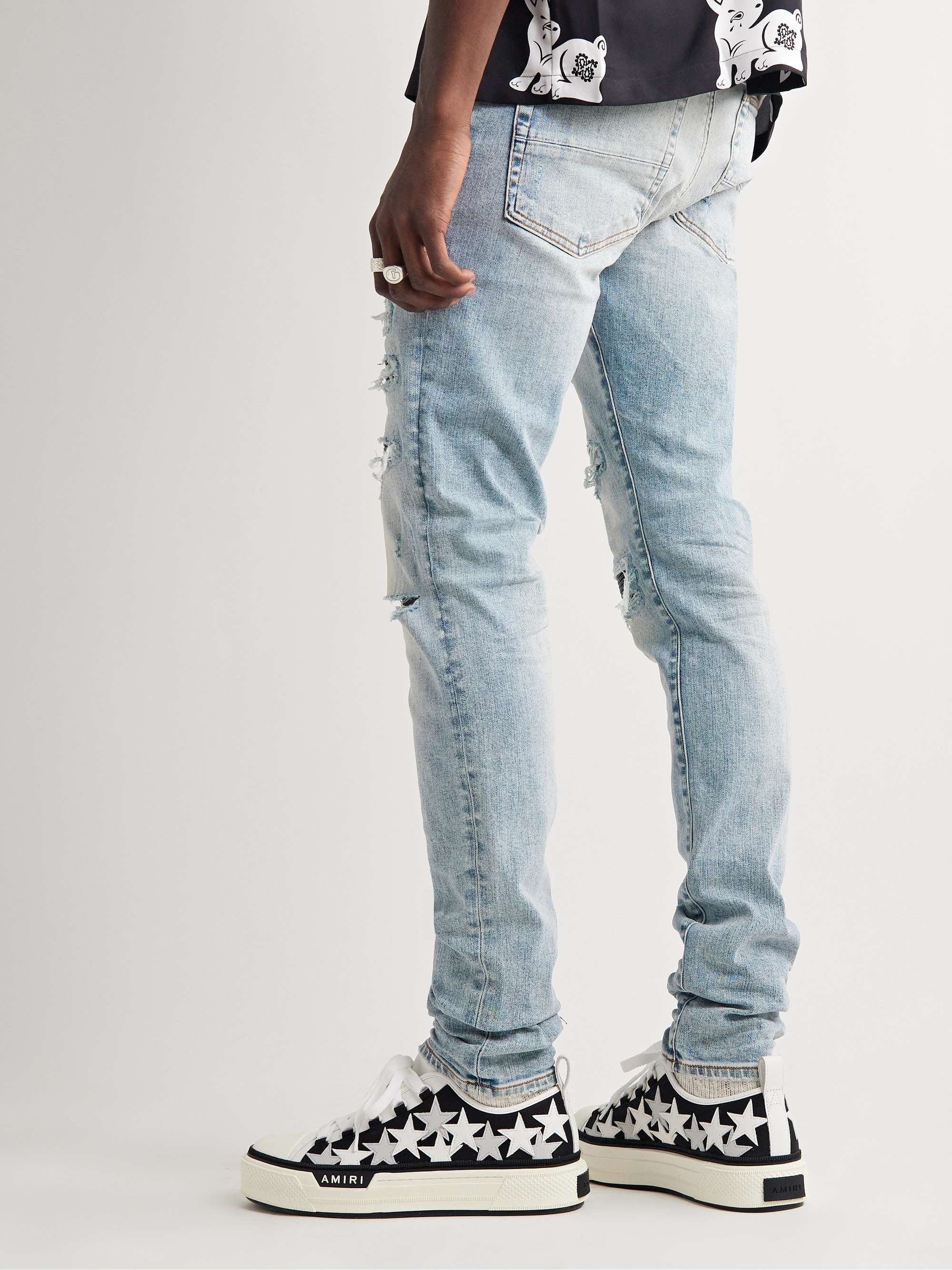 AMIRI Thrasher Skinny-Fit Leather-Panelled Distressed Jeans
