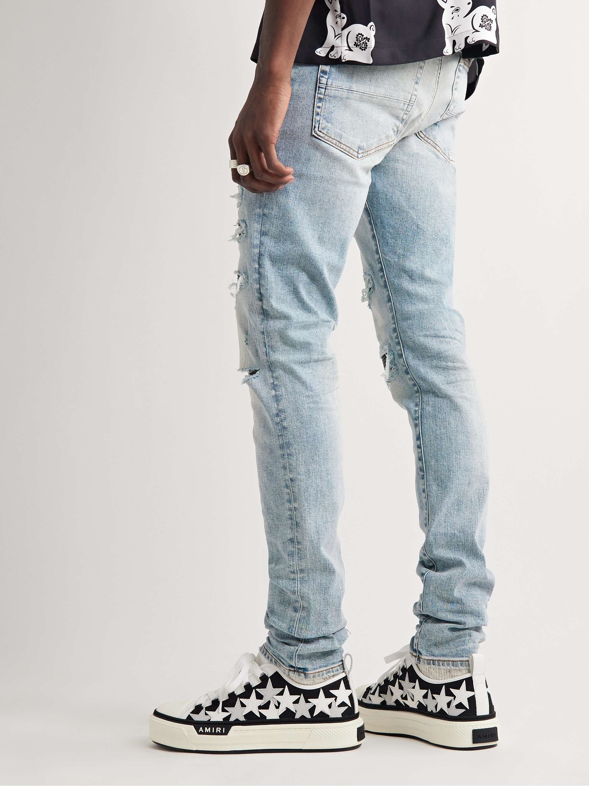 AMIRI Thrasher Skinny-Fit Leather-Panelled Distressed Jeans for Men ...