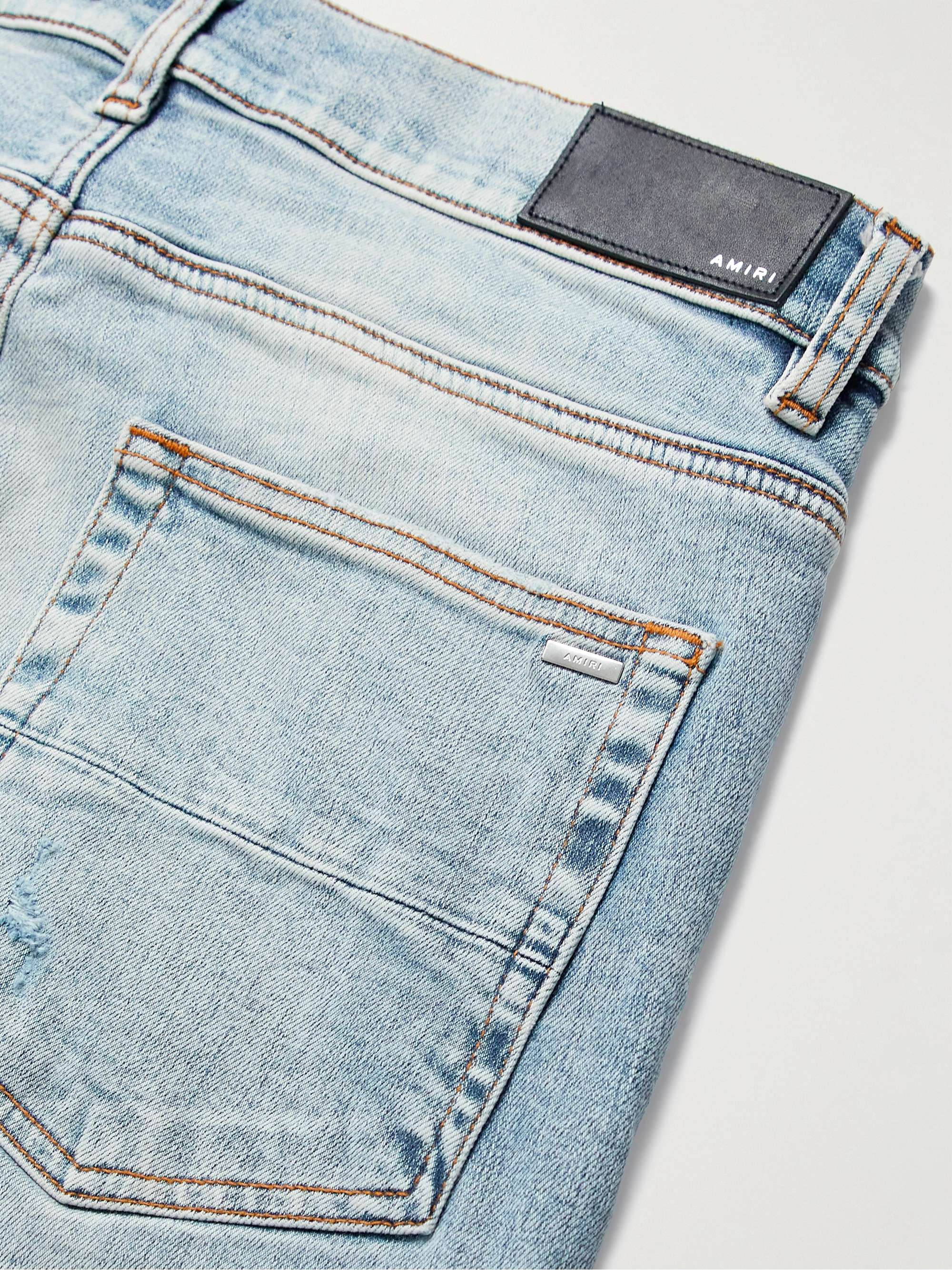 AMIRI Thrasher Skinny-Fit Leather-Panelled Distressed Jeans