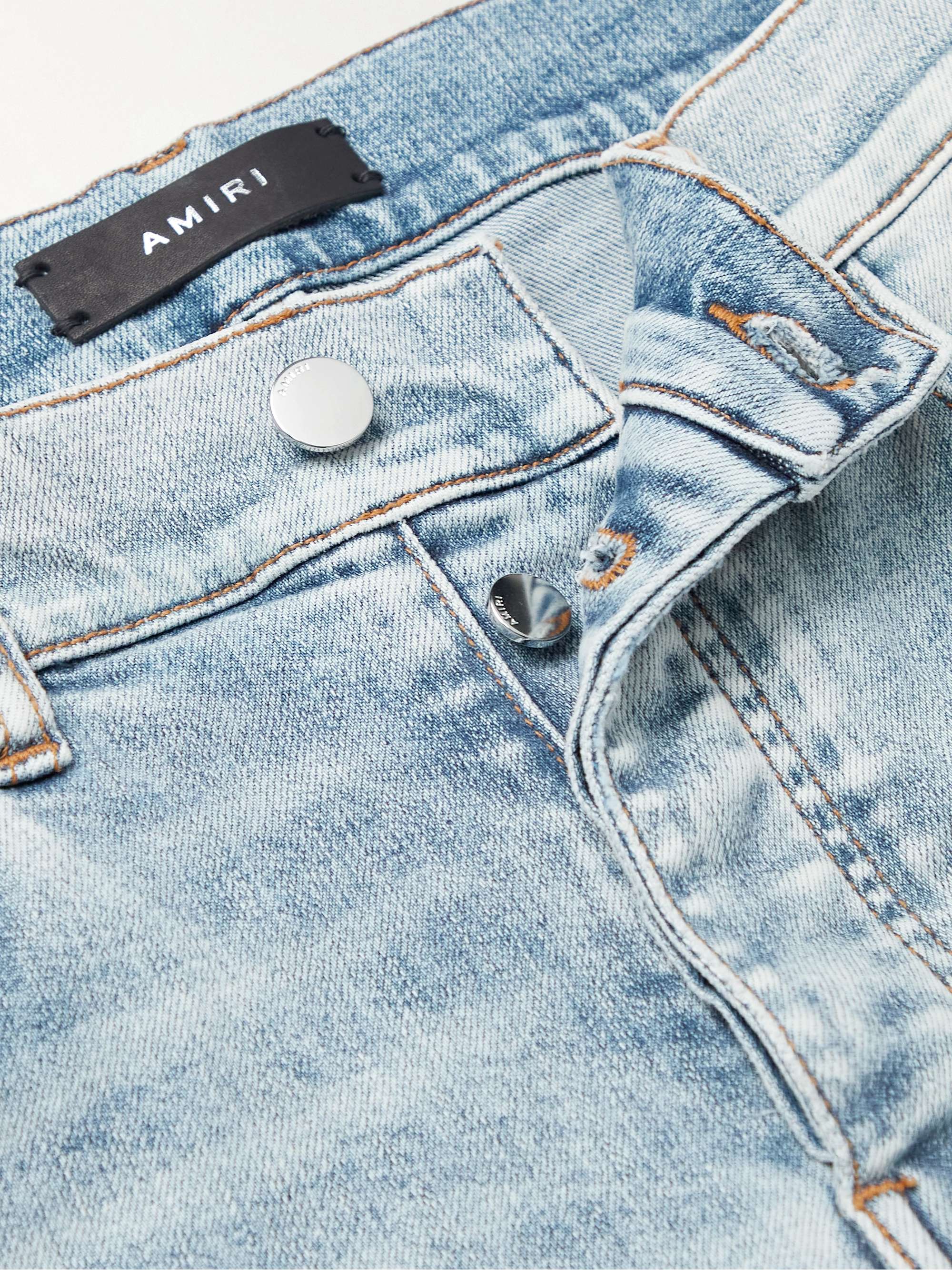 AMIRI Thrasher Skinny-Fit Leather-Panelled Distressed Jeans