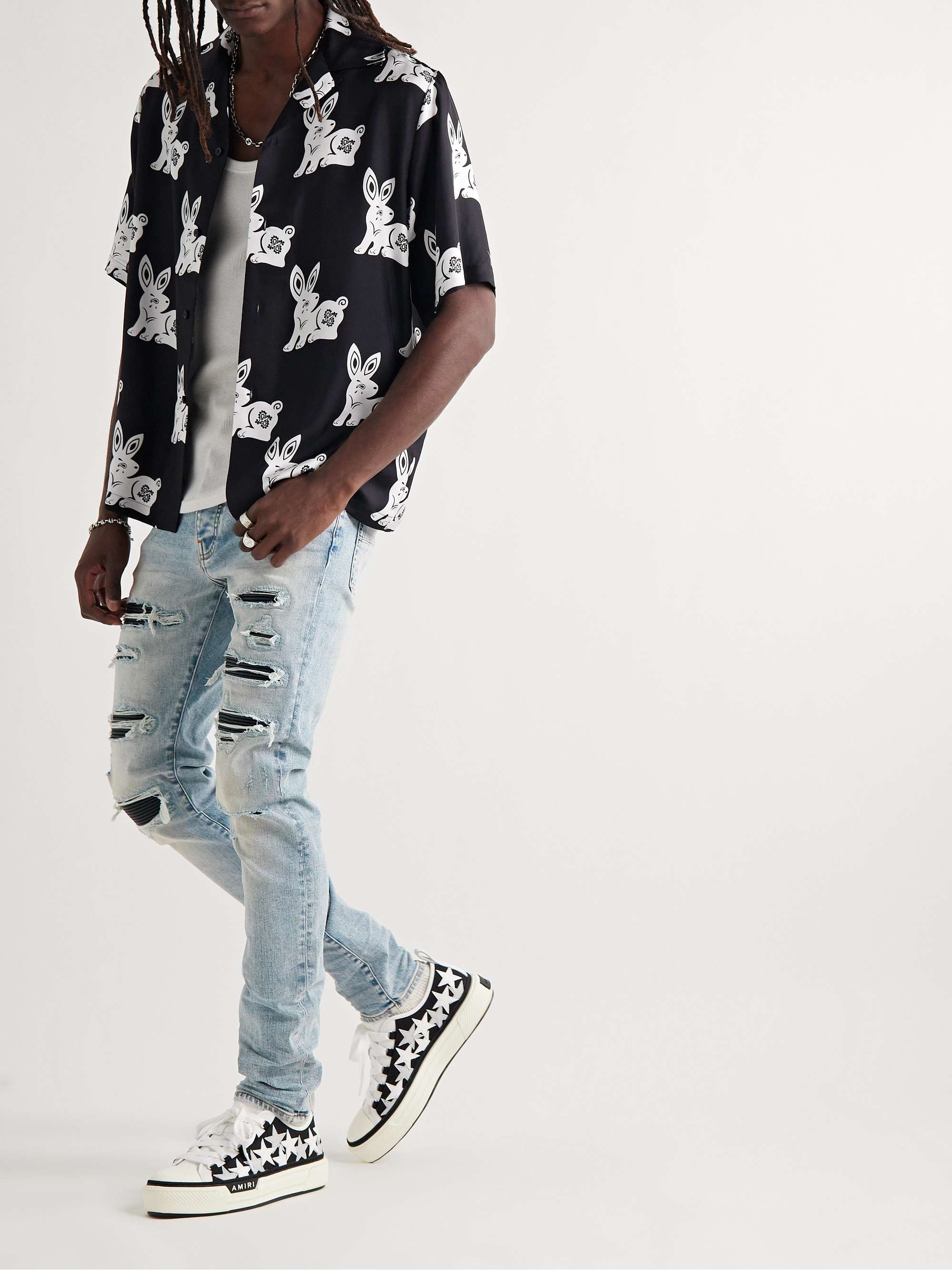 AMIRI Thrasher Skinny-Fit Leather-Panelled Distressed Jeans
