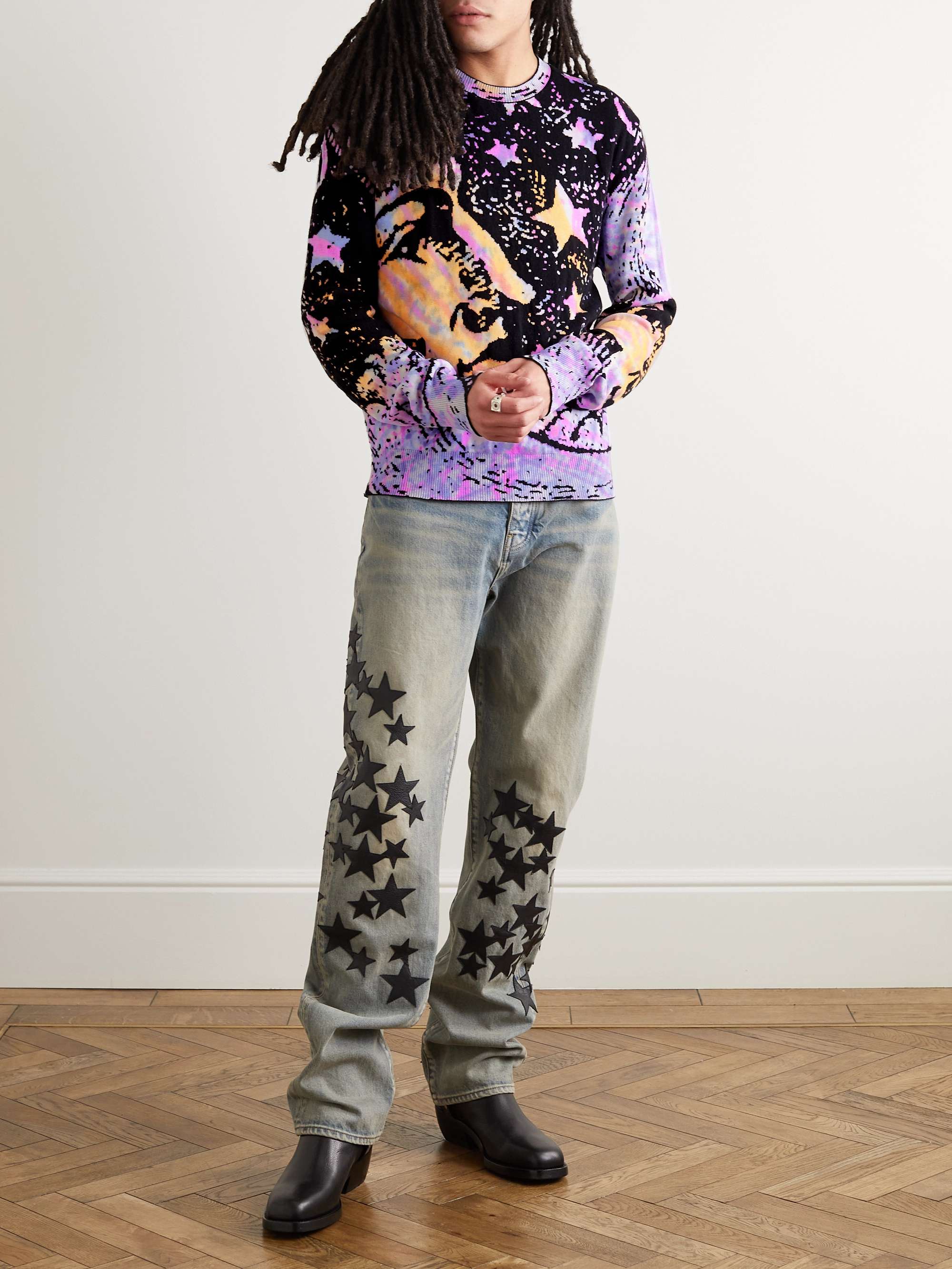 AMIRI Tie-Dyed Intarsia Cashmere Sweater for Men