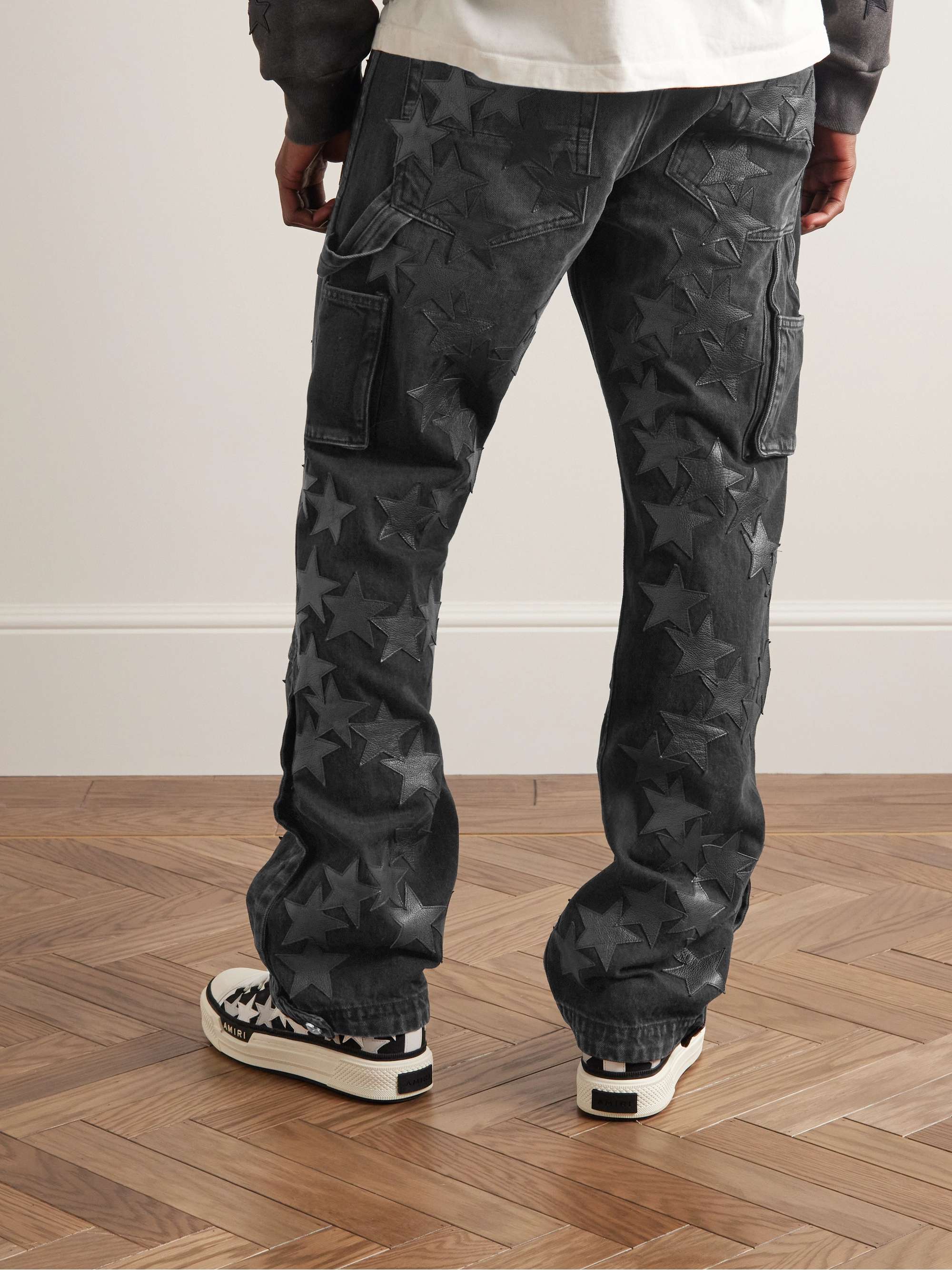 AMIRI + Chemist Carpenter Straight-Leg Leather-Appliquéd Jeans