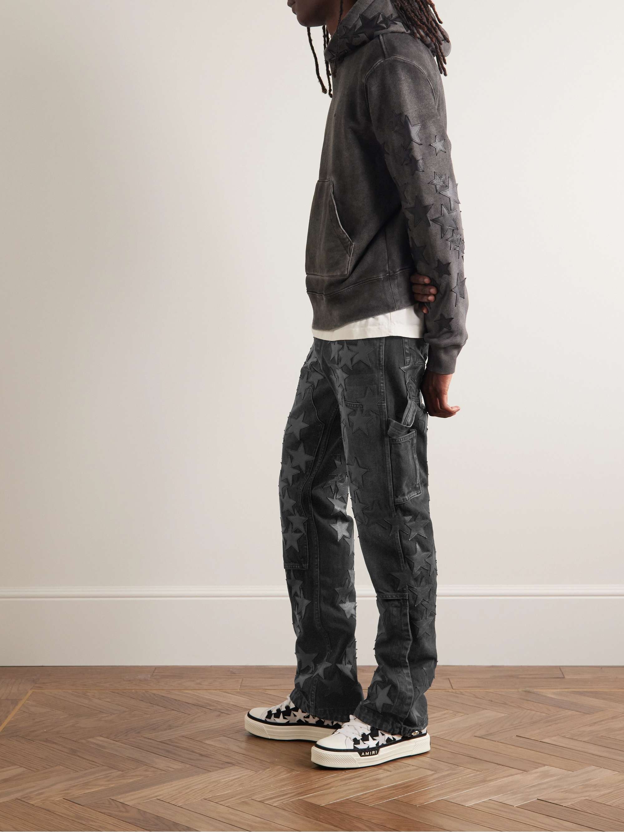 AMIRI + Chemist Carpenter Straight-Leg Leather-Appliquéd Jeans