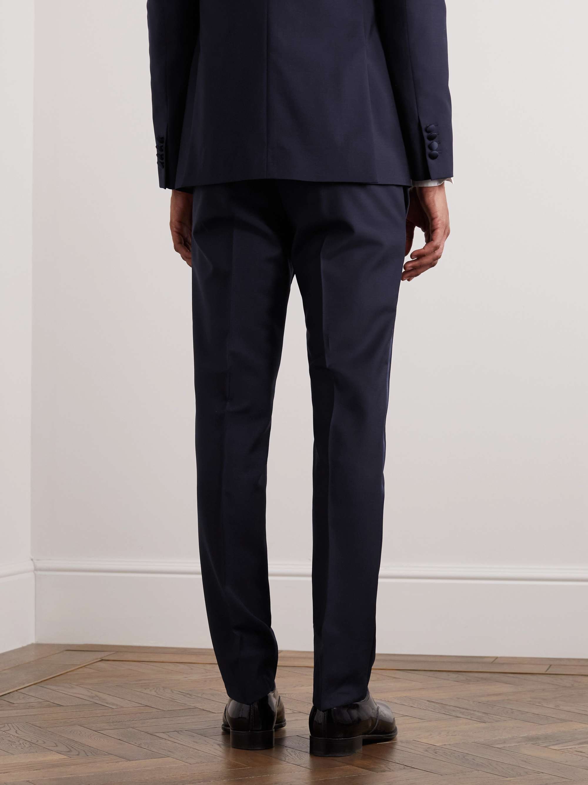 PAUL SMITH Slim-Fit Satin-Trimmed Pleated Wool and Mohair-Blend Tuxedo Trousers