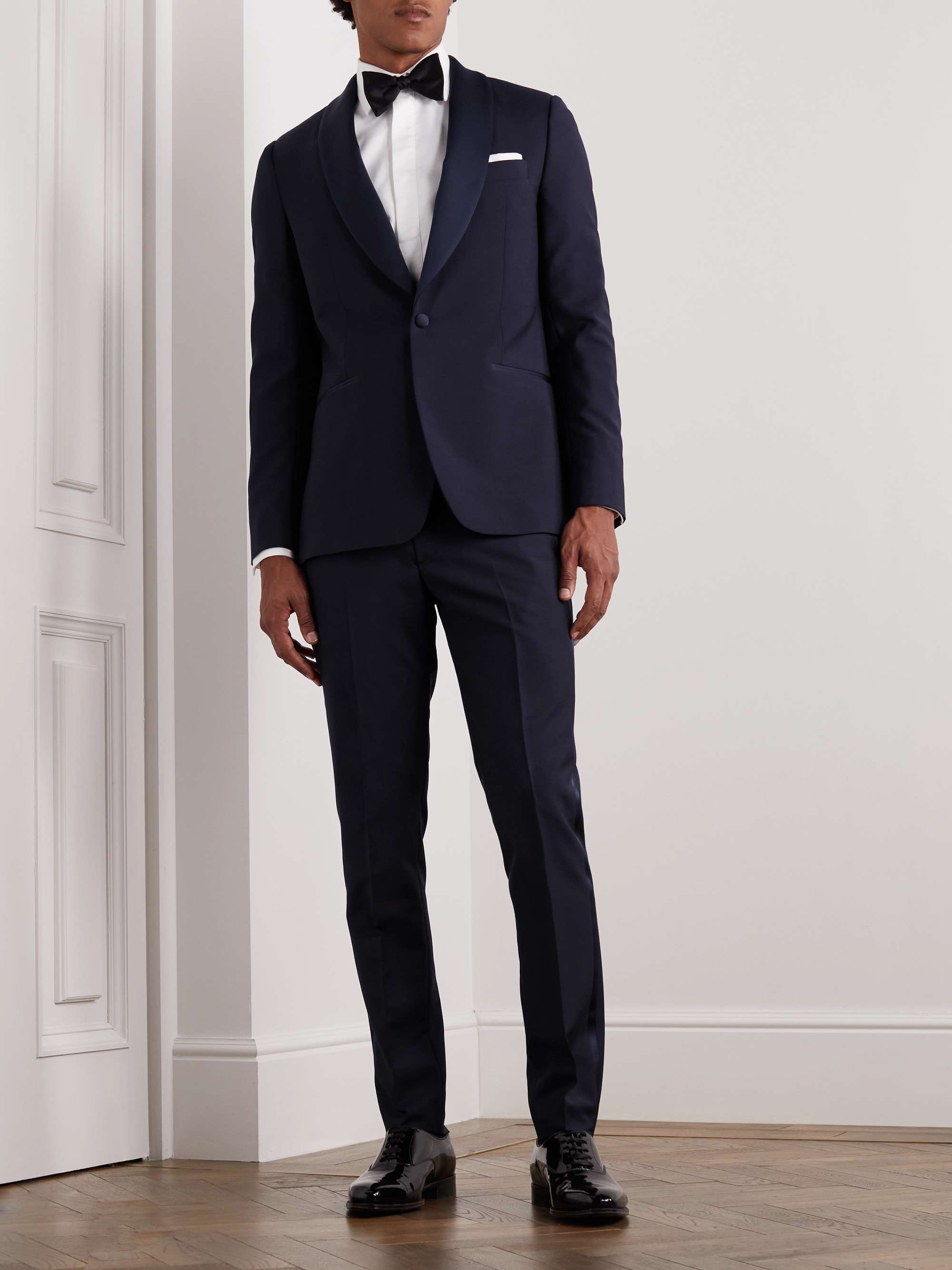 PAUL SMITH Slim-Fit Satin-Trimmed Pleated Wool and Mohair-Blend Tuxedo Trousers