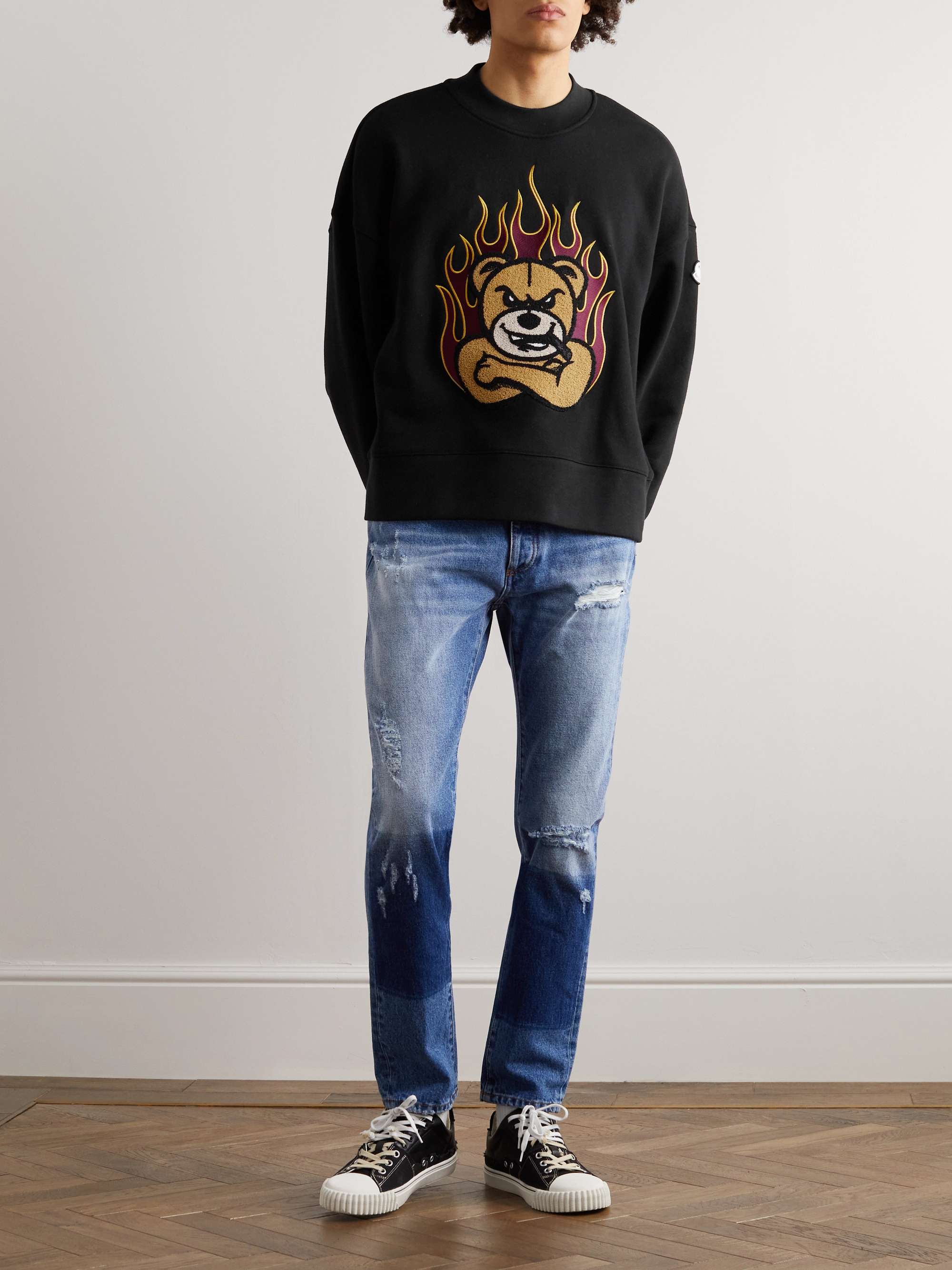 + 8 Palm Angels Angry Bear Logo-Print Appliquéd Cotton-Jersey Sweatshirt