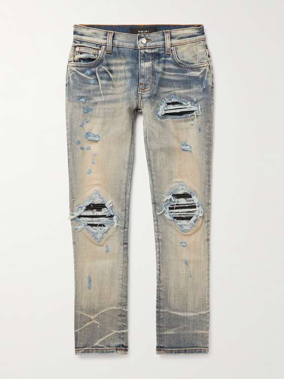 mrporter.com | MX1 Leather-Panelled Distressed Jeans